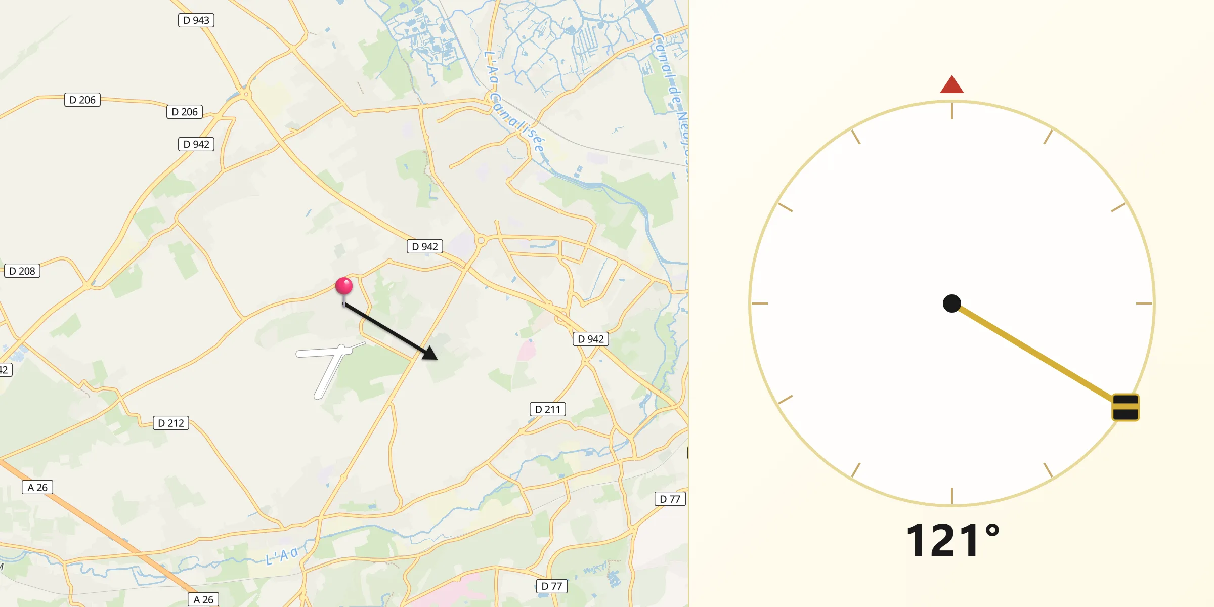 Direction vers la Qibla depuis Longuenesse