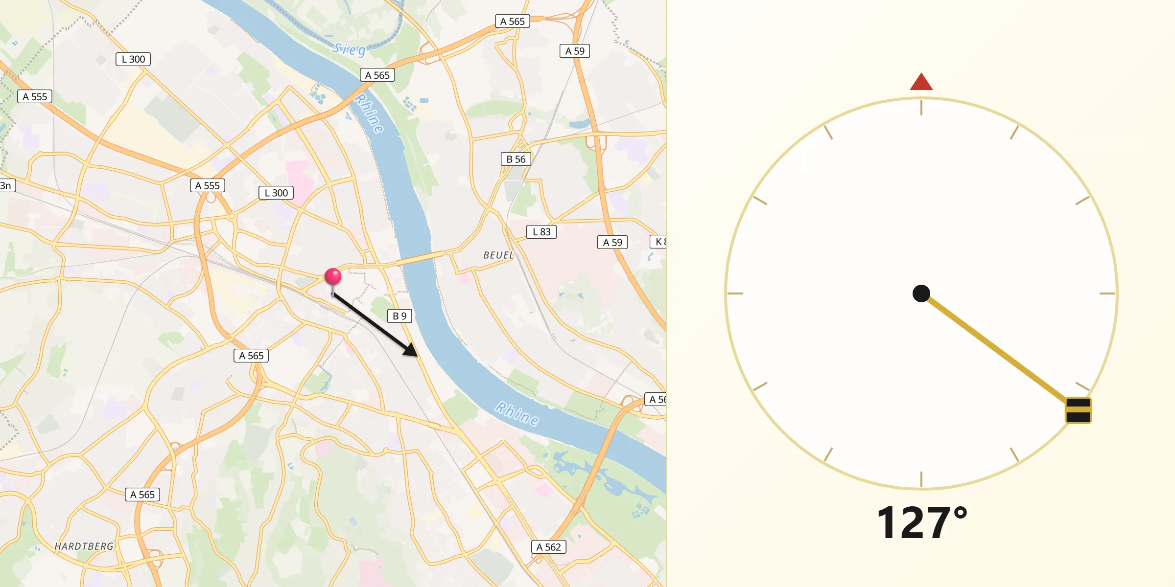 Direction vers la Qibla depuis Bonn