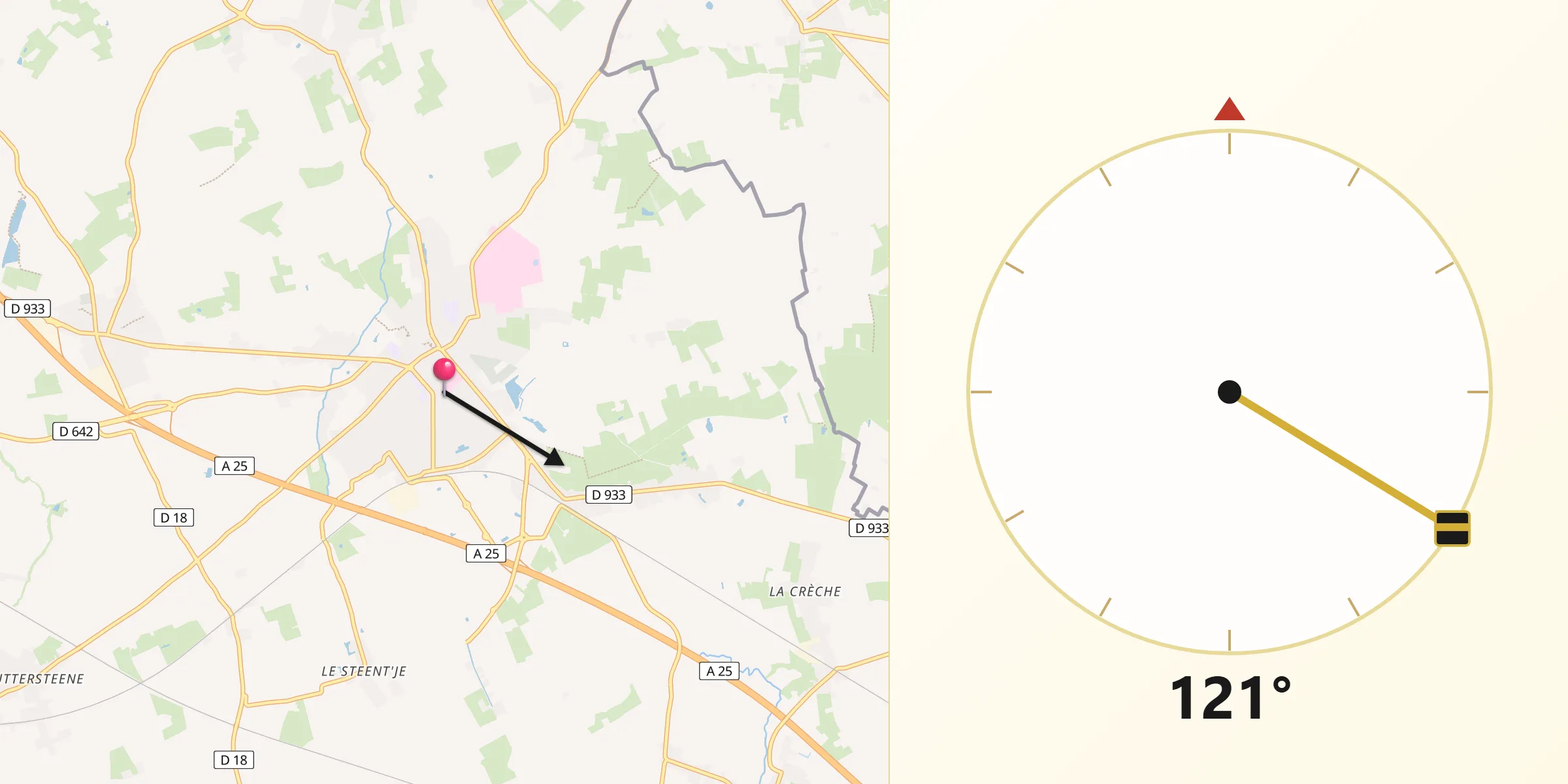 Direction vers la Qibla depuis Bailleul