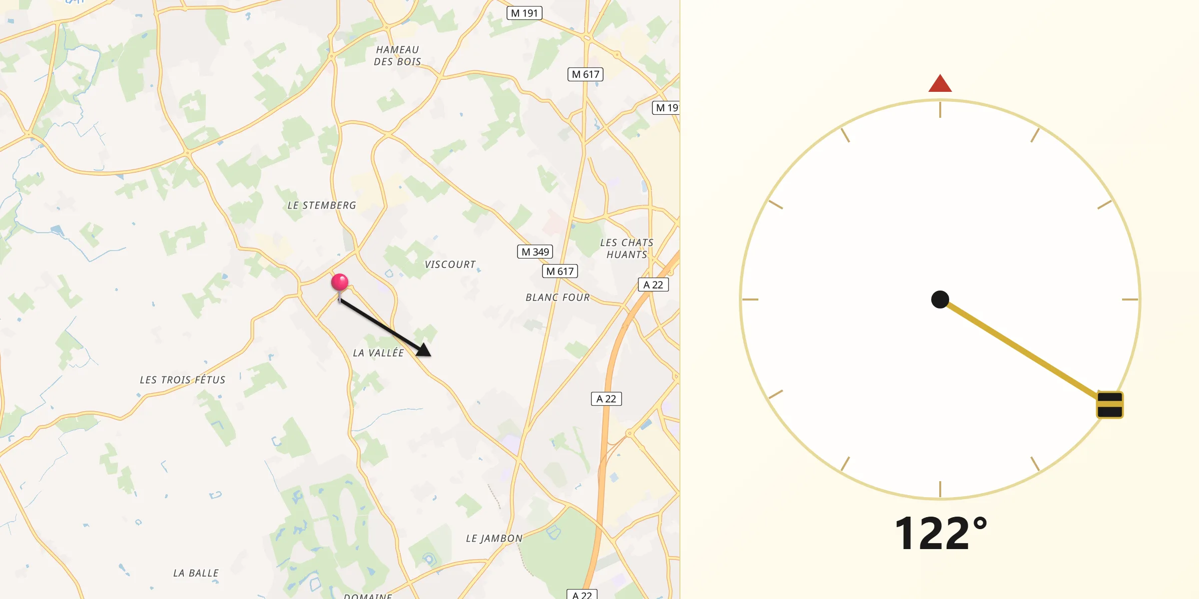 Direction vers la Qibla depuis Linselles