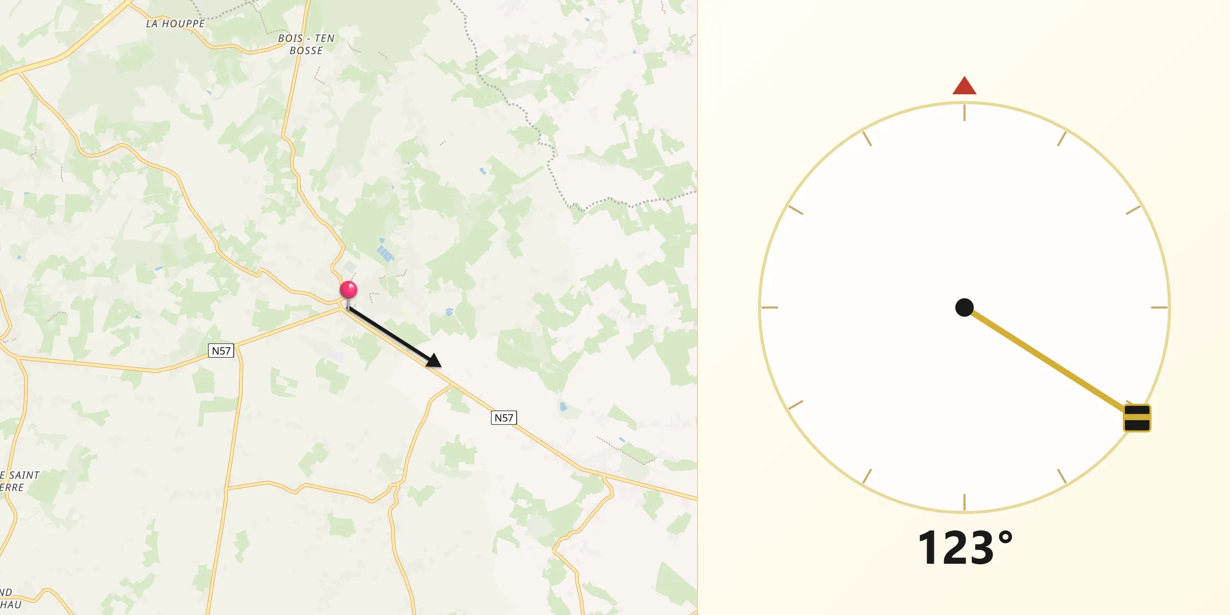 Direction vers la Qibla depuis Flobecq