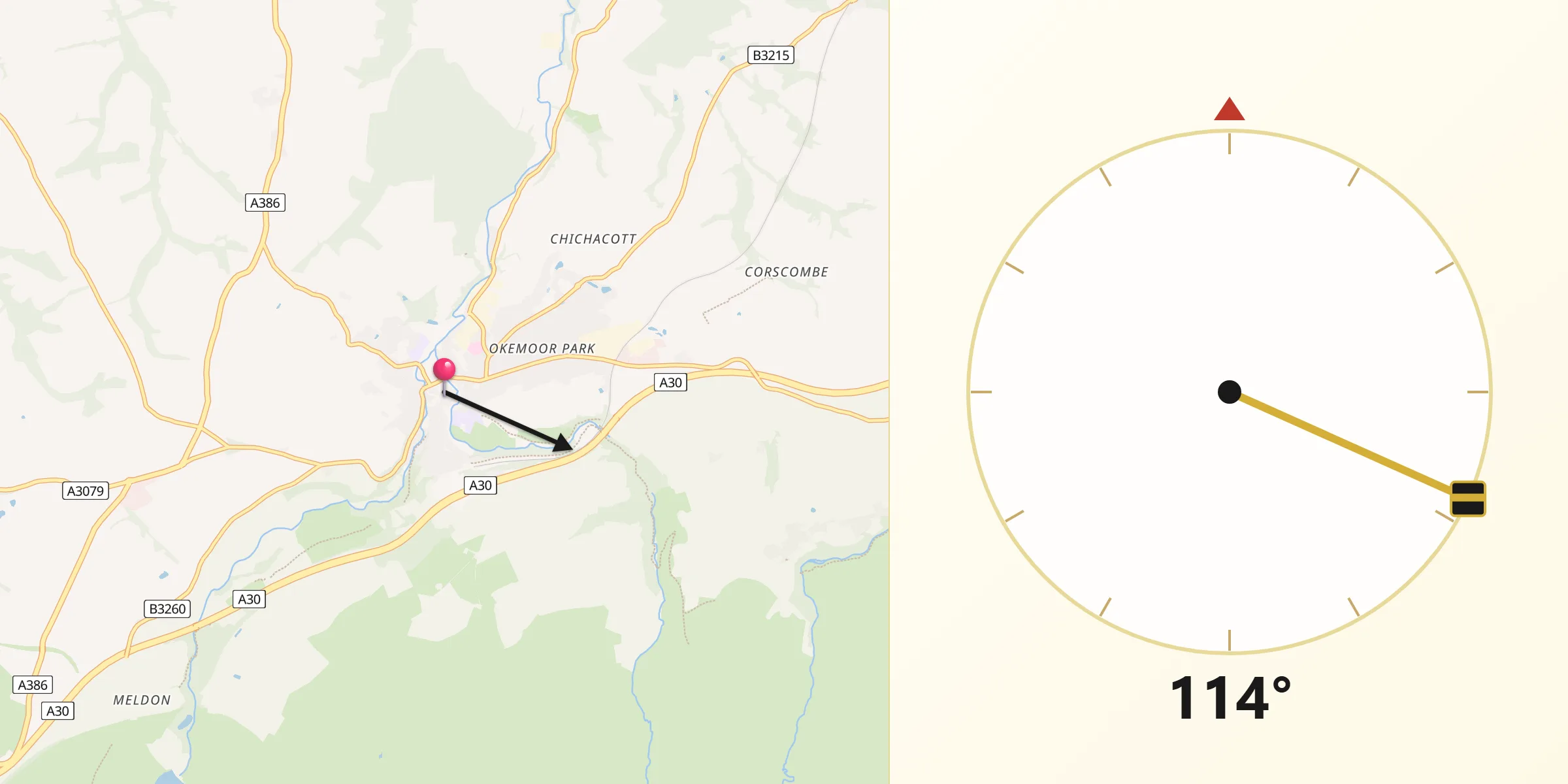 Qibla Direction from Okehampton