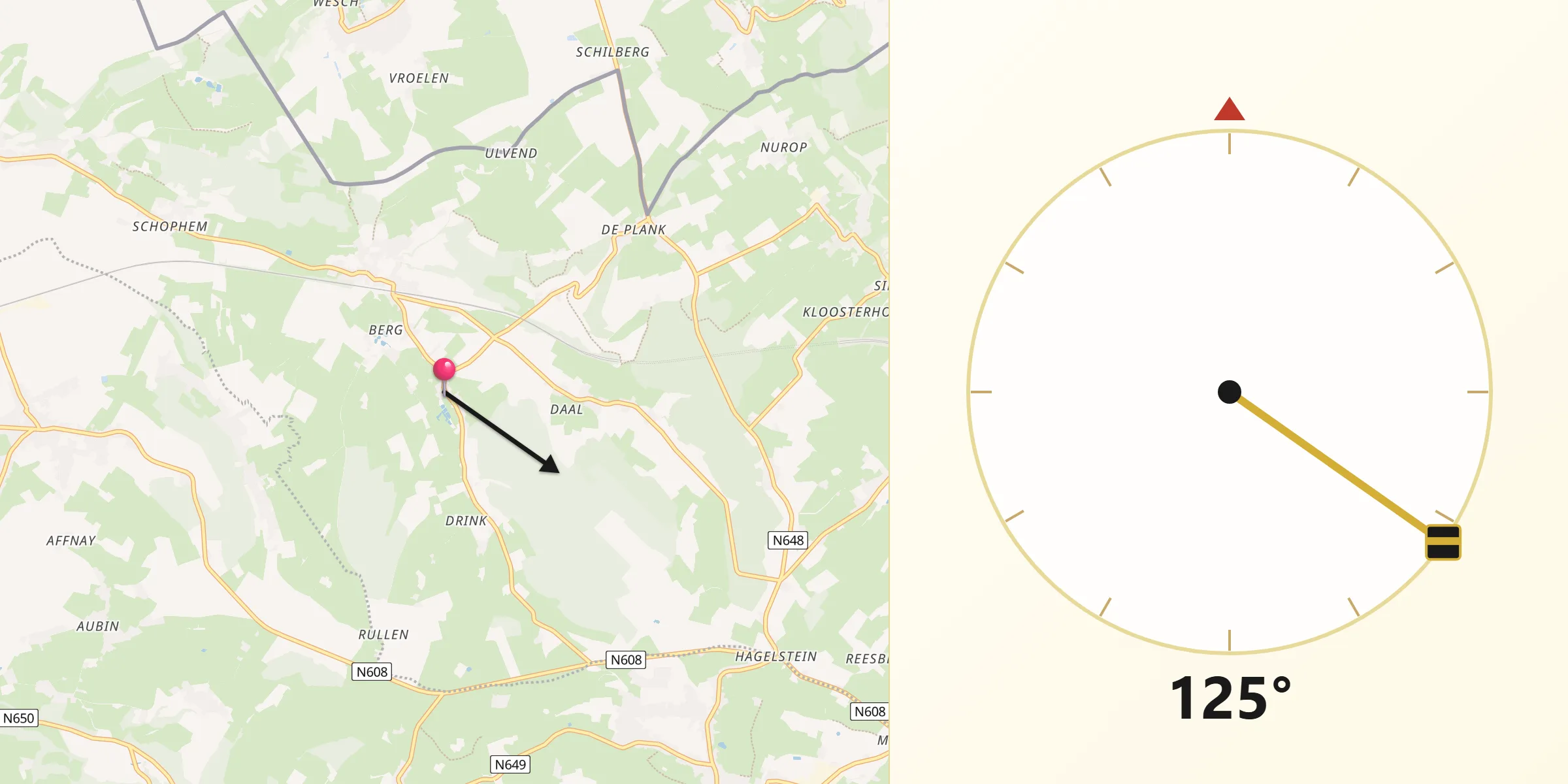 Direction vers la Qibla depuis Sint-Pieters-Voeren