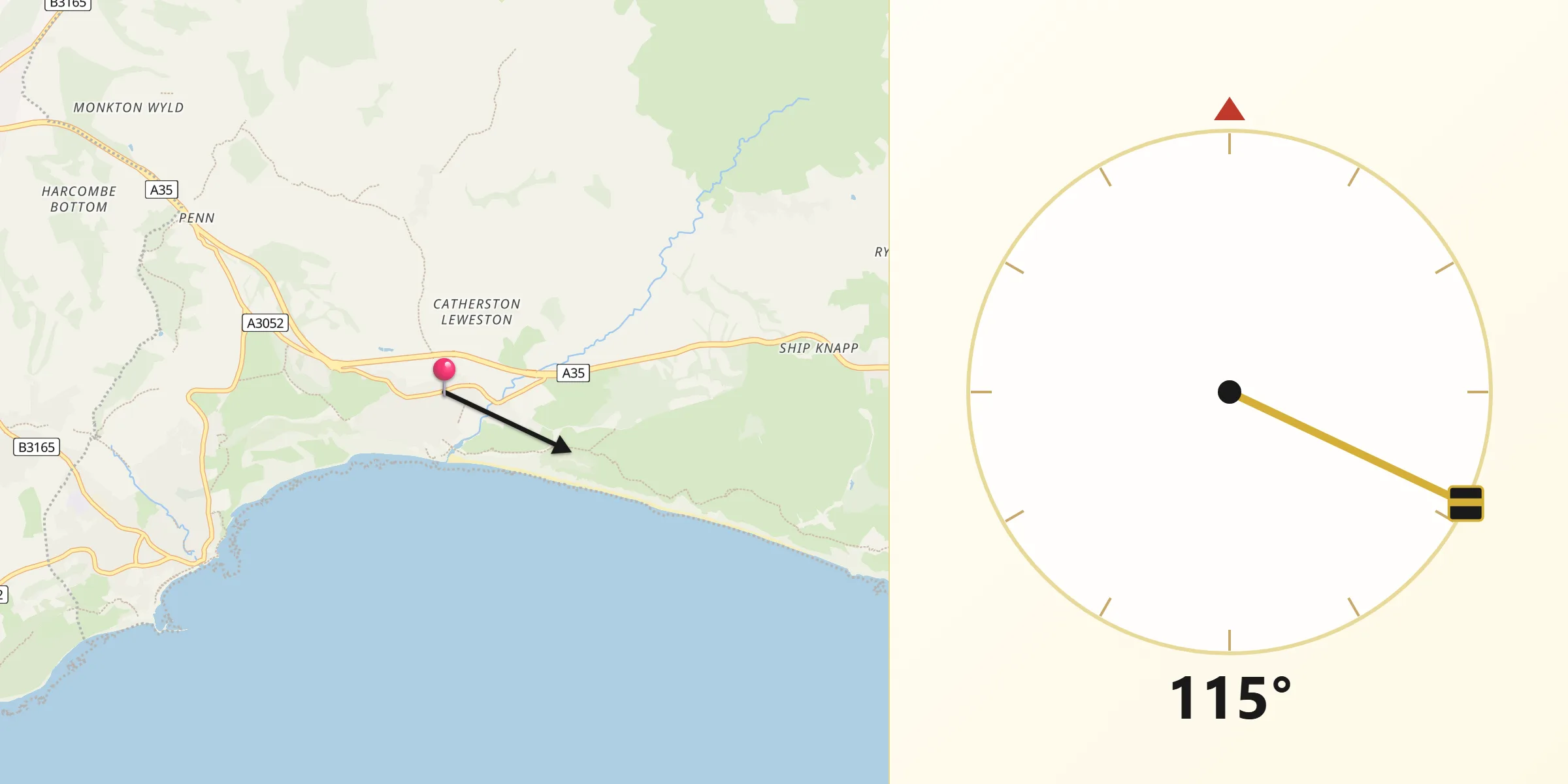 Qibla Direction from Charmouth