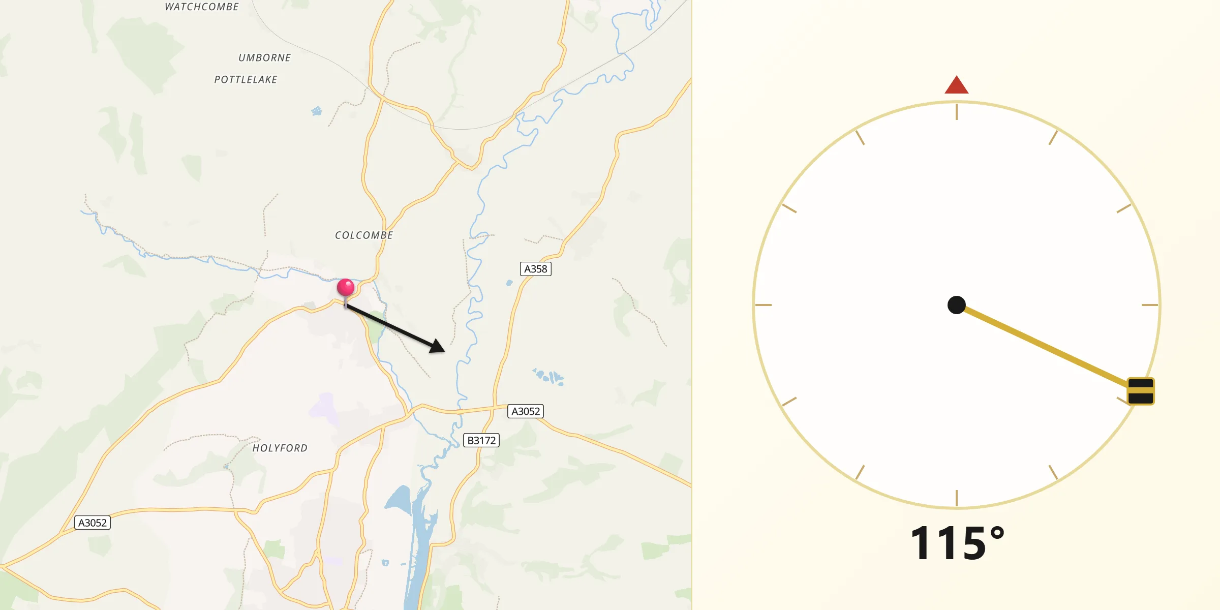 Qibla Direction from Colyton