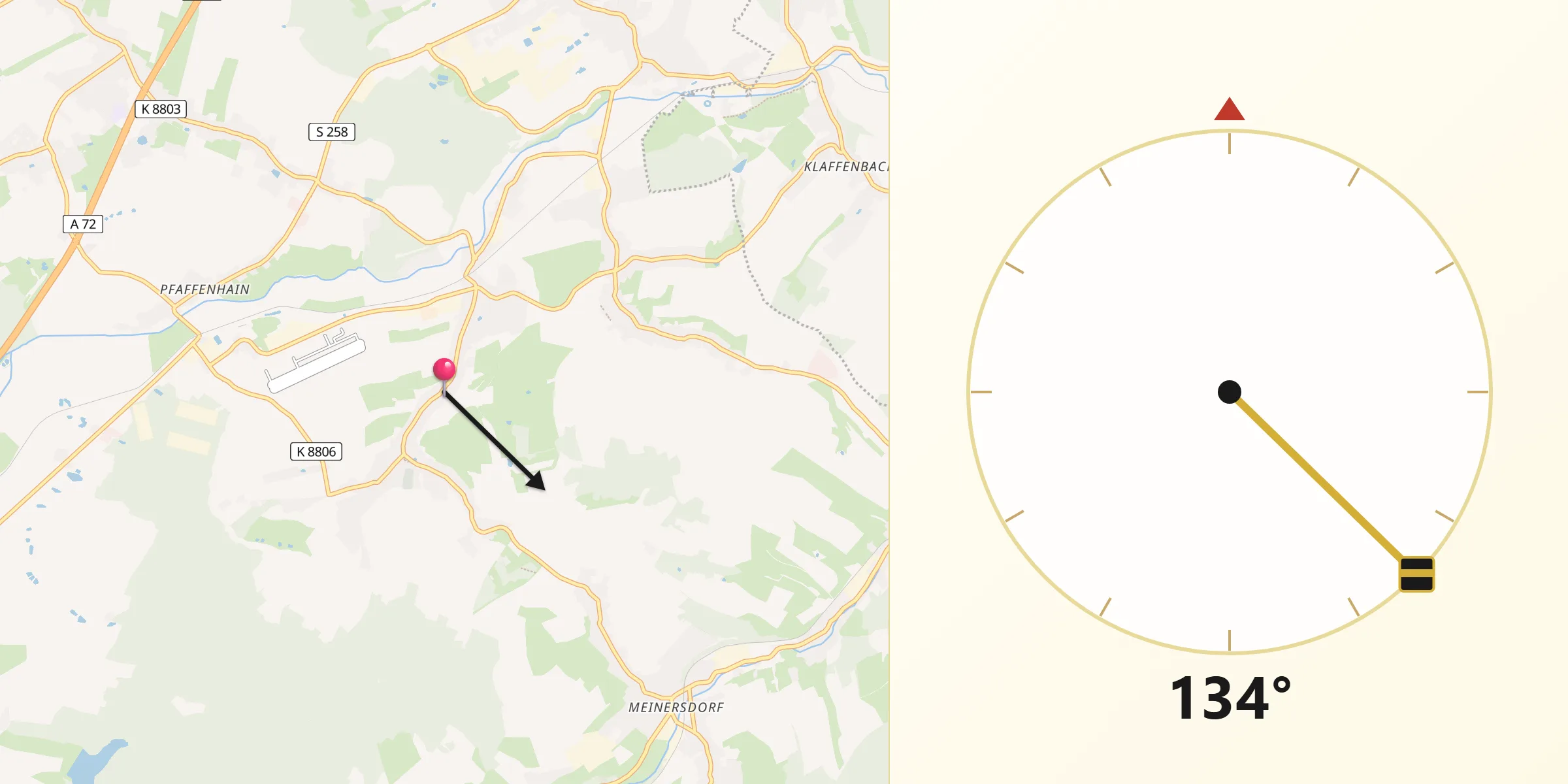 Qibla-Richtung von Jahnsdorf