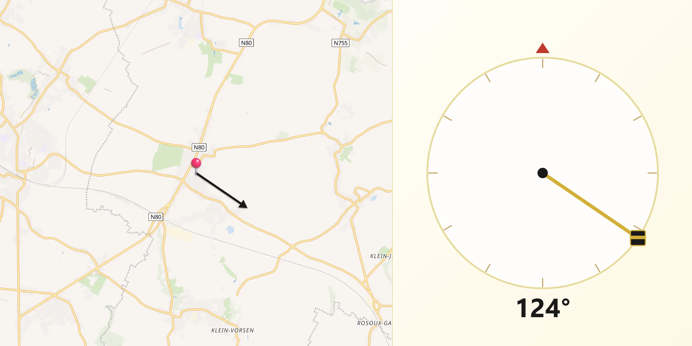 Direction vers la Qibla depuis Gingelom