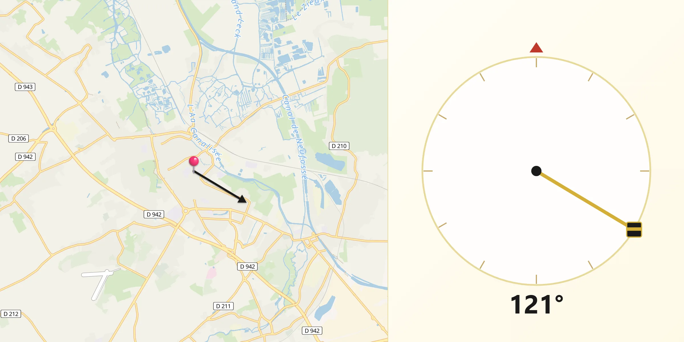 Direction vers la Qibla depuis Saint-Omer