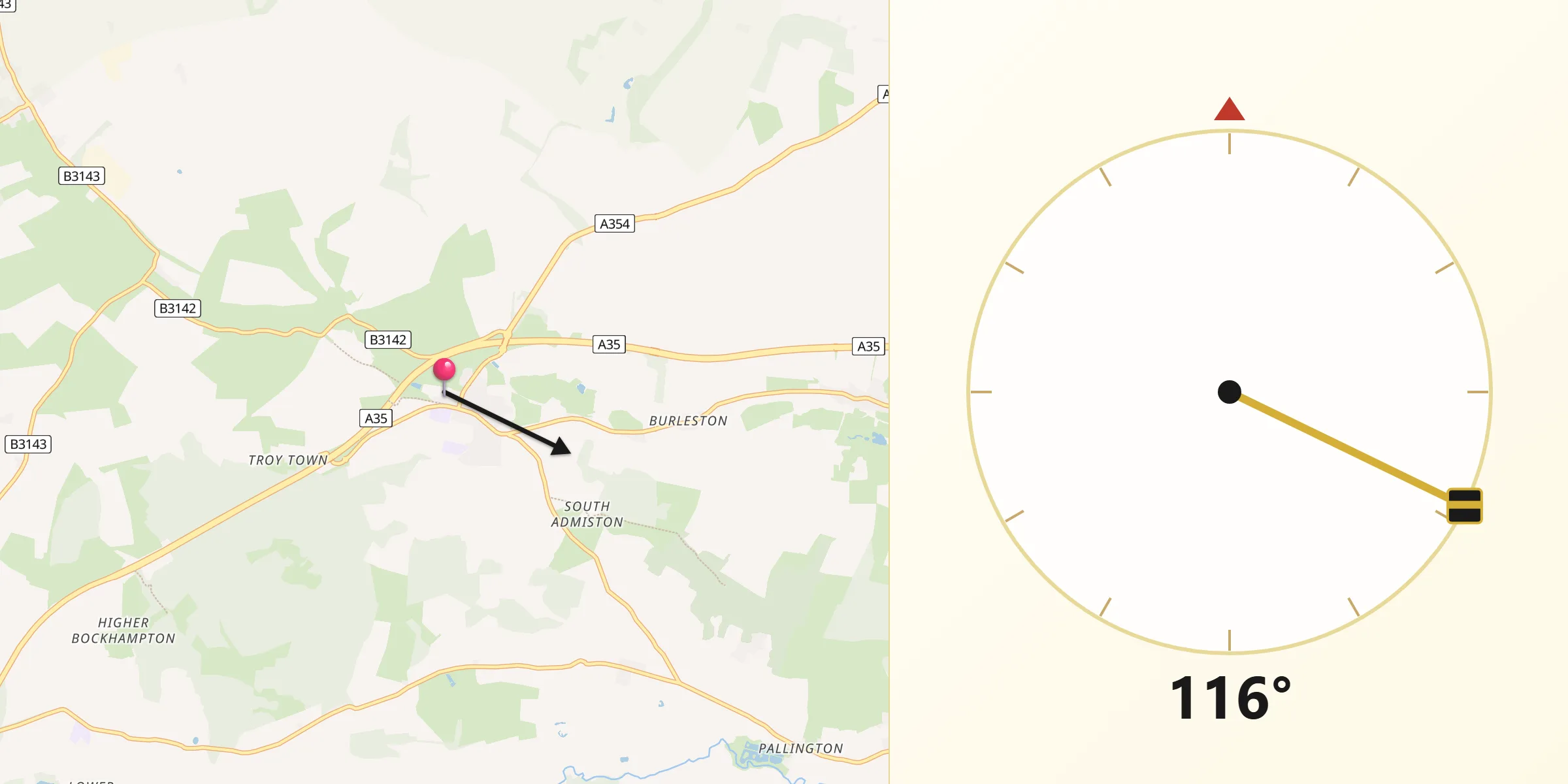 Qibla Direction from Puddletown