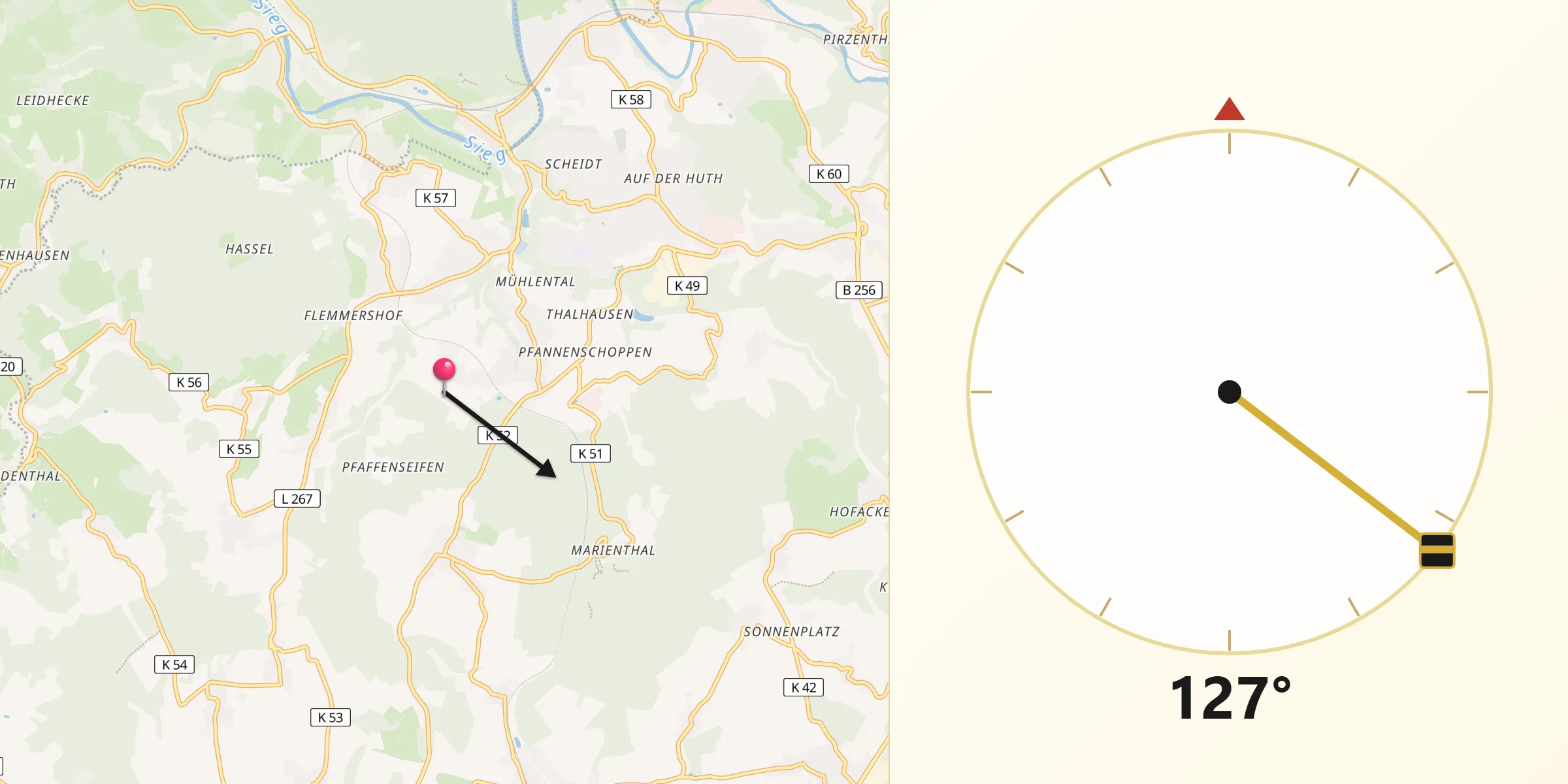 Qibla-Richtung von Breitscheidt