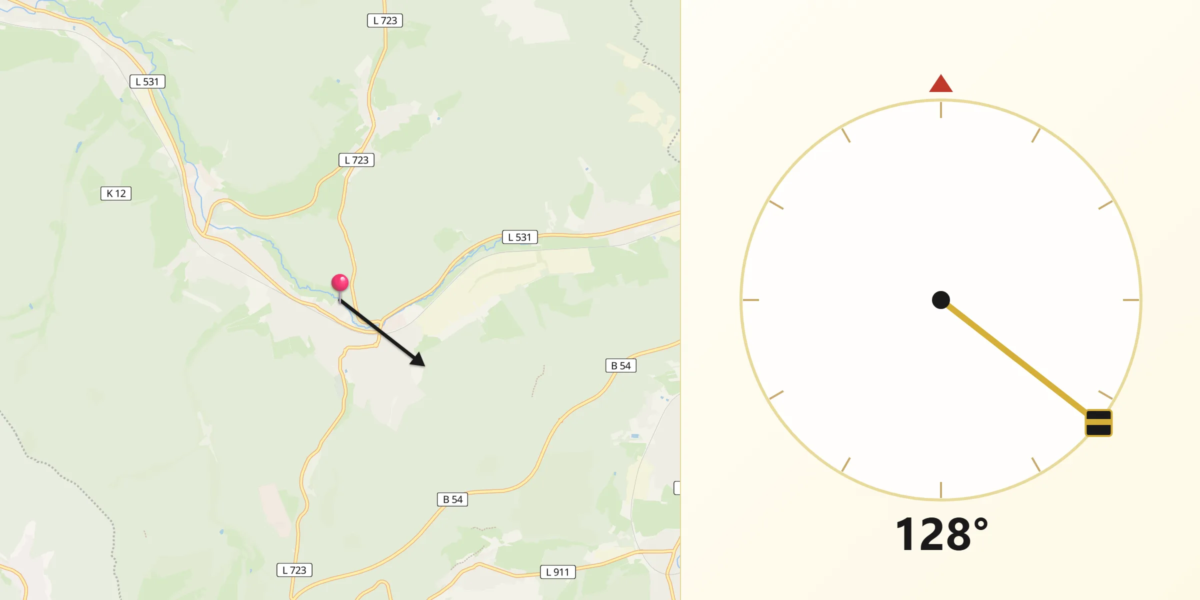 Qibla-Richtung von Burbach