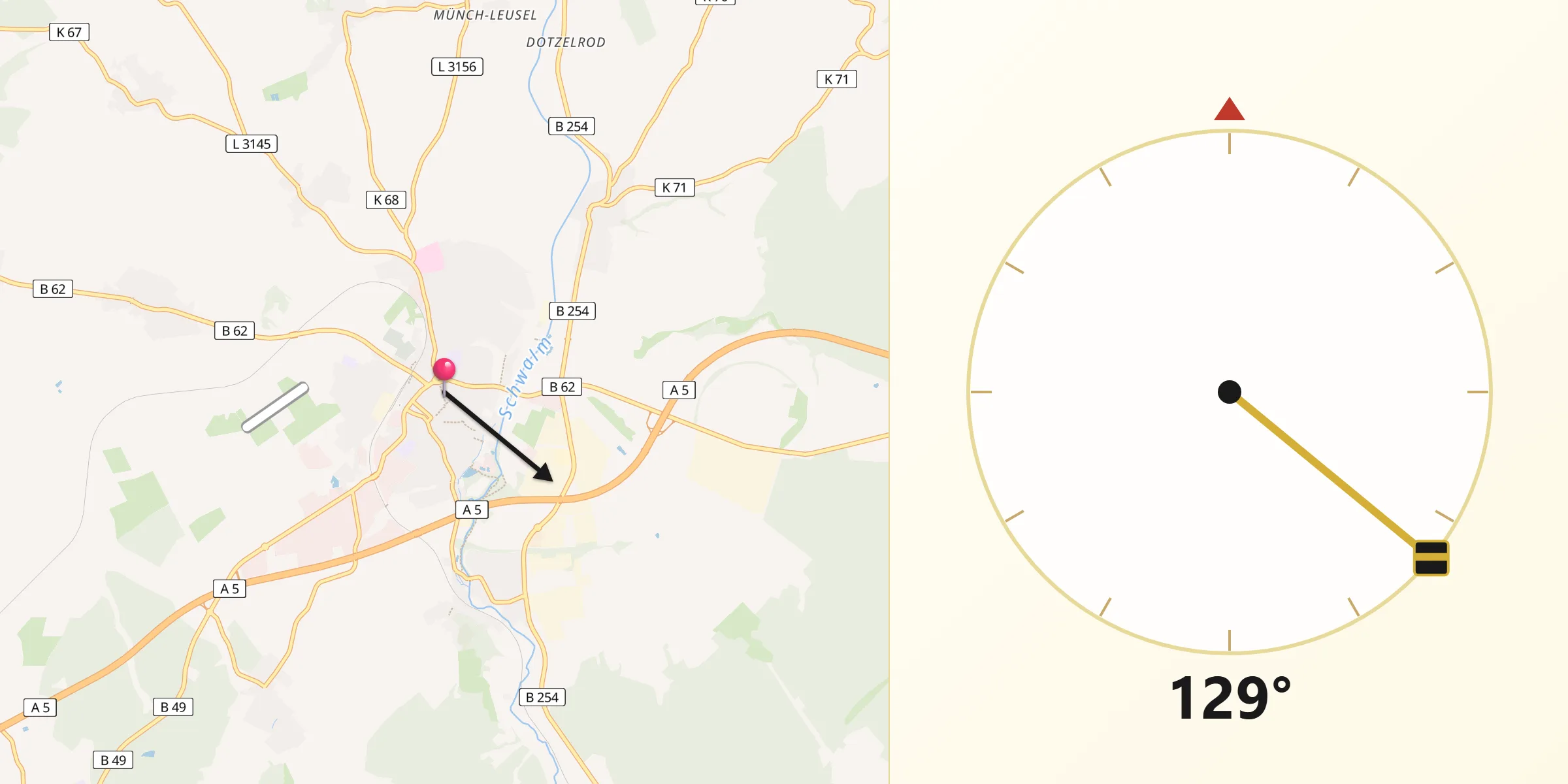 Qibla-Richtung von Alsfeld