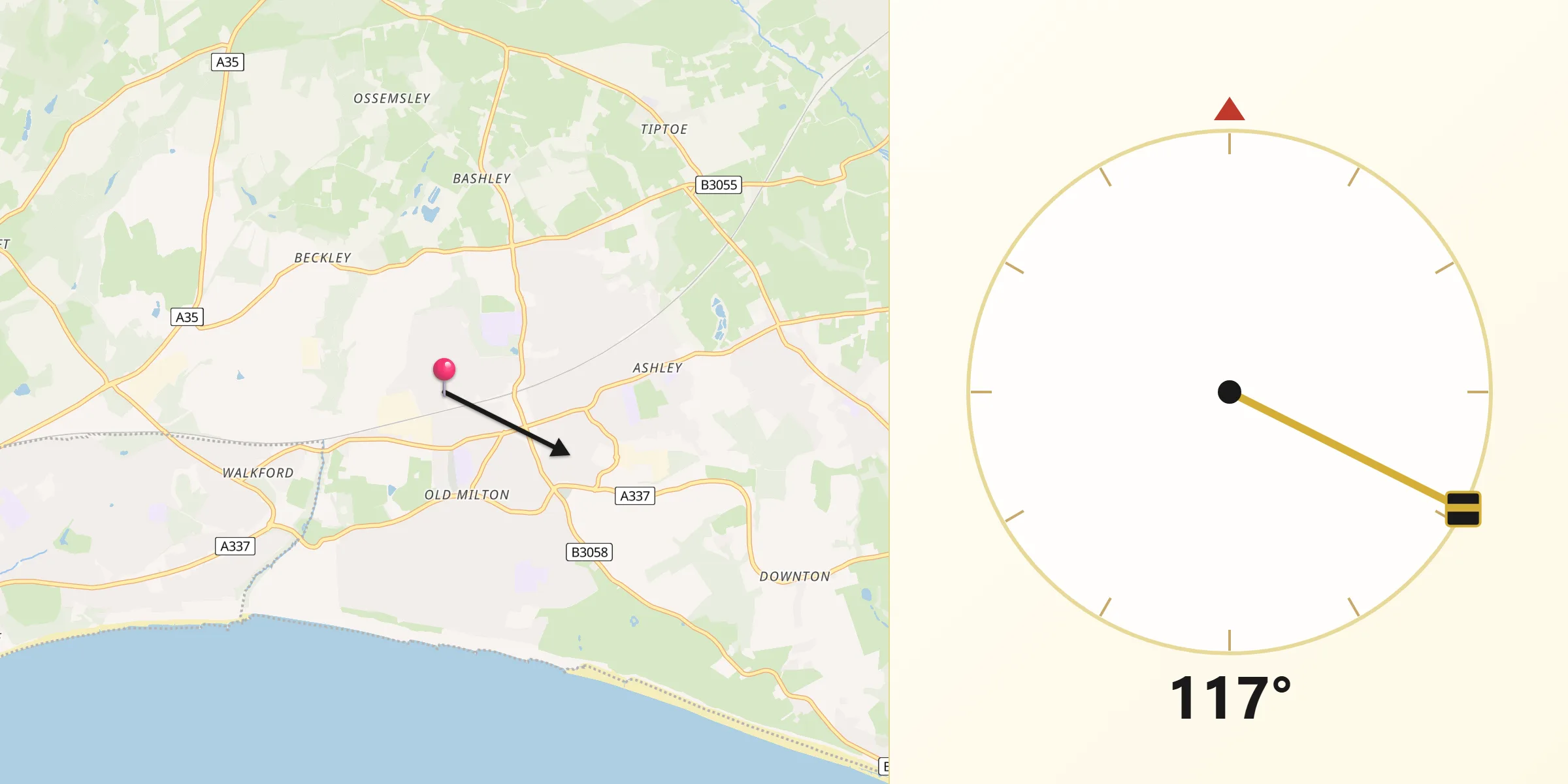 Qibla Direction from New Milton
