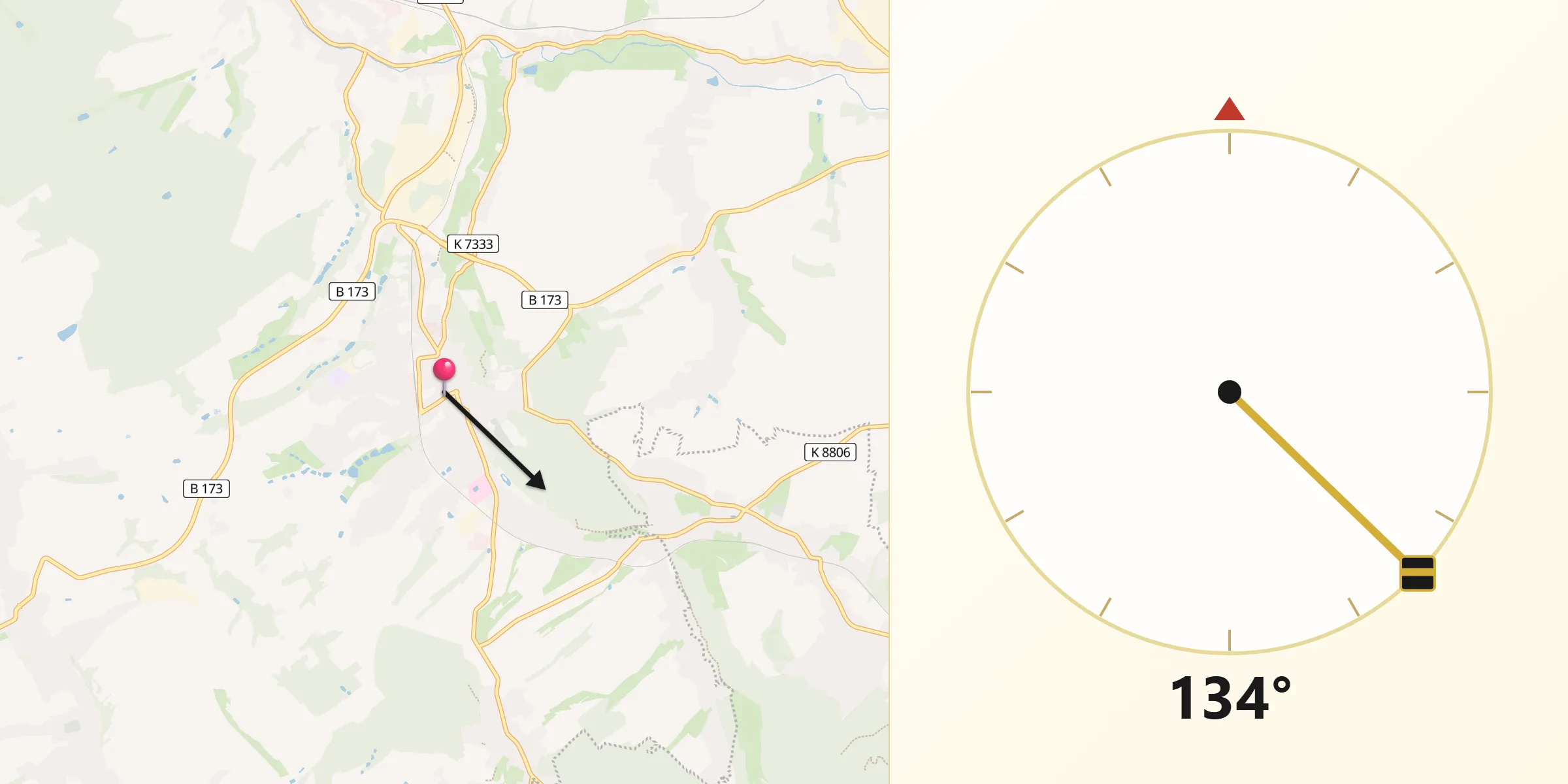 Qibla-Richtung von Lichtenstein/Sa.