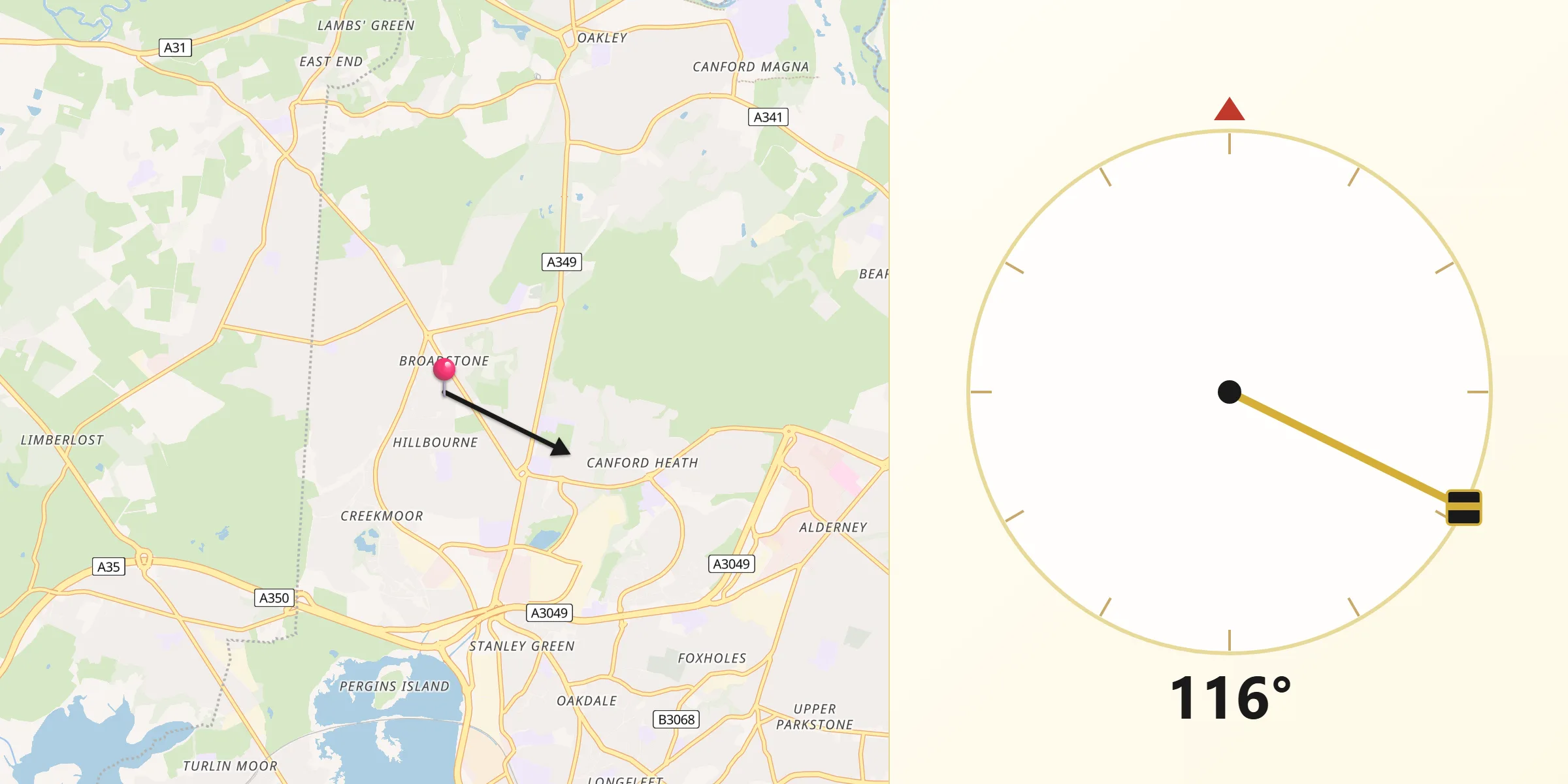 Qibla Direction from Broadstone