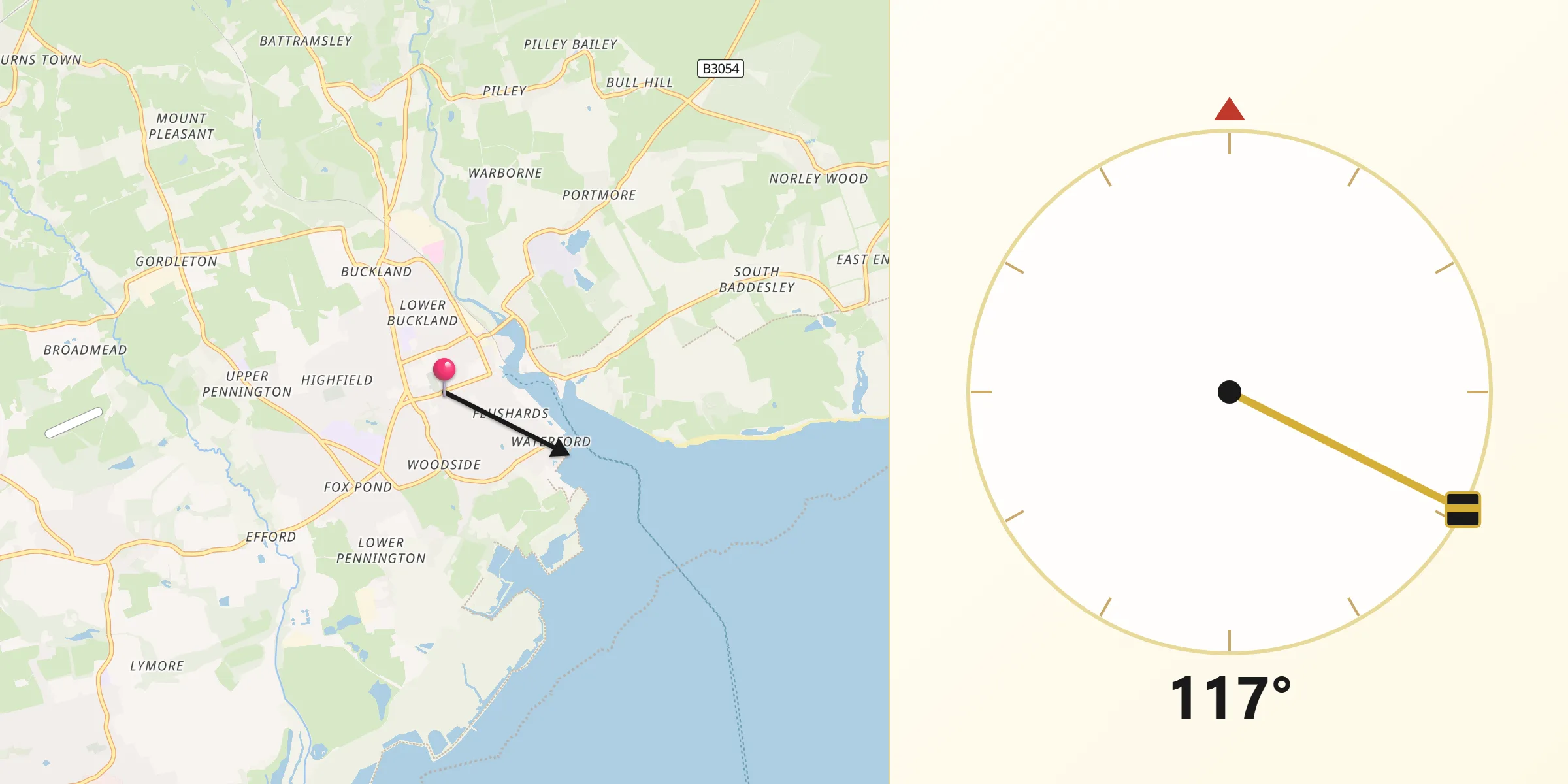 Qibla Direction from Lymington