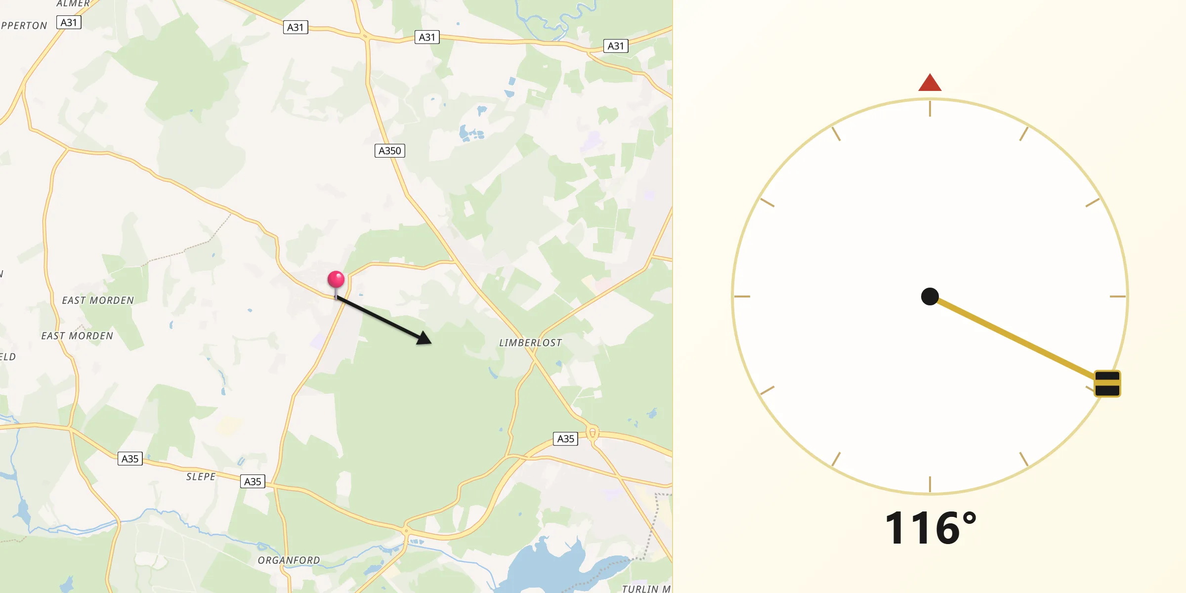 Qibla Direction from Lytchett Matravers