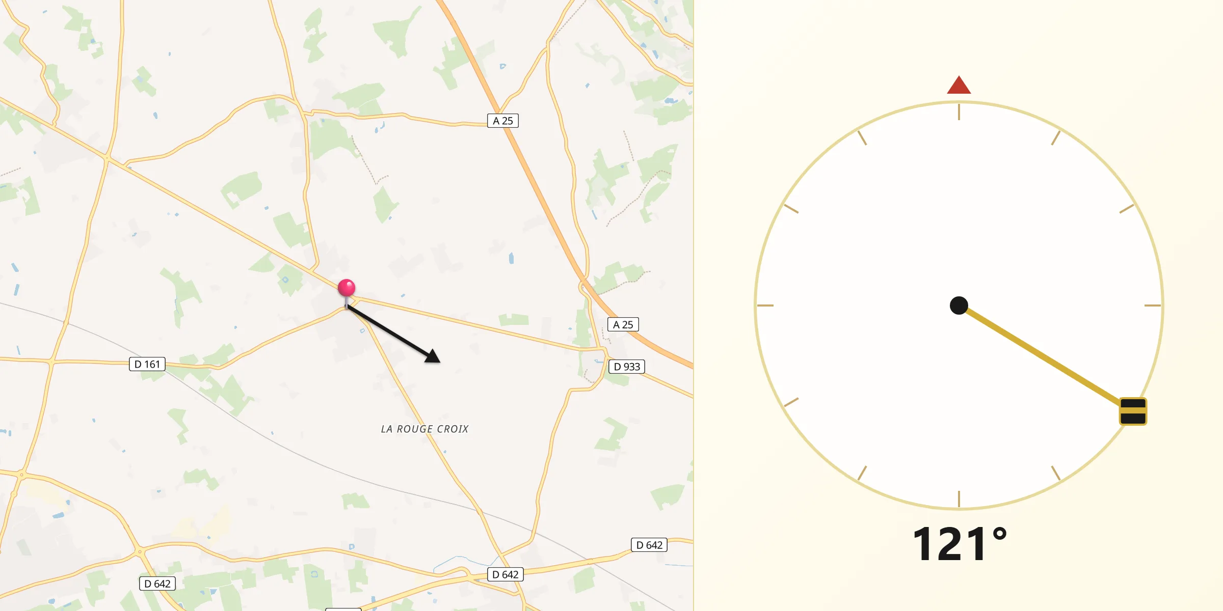 Direction vers la Qibla depuis Caëstre