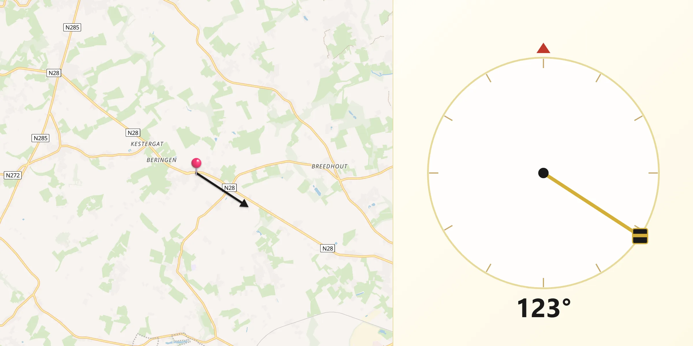 Direction vers la Qibla depuis Pepingen