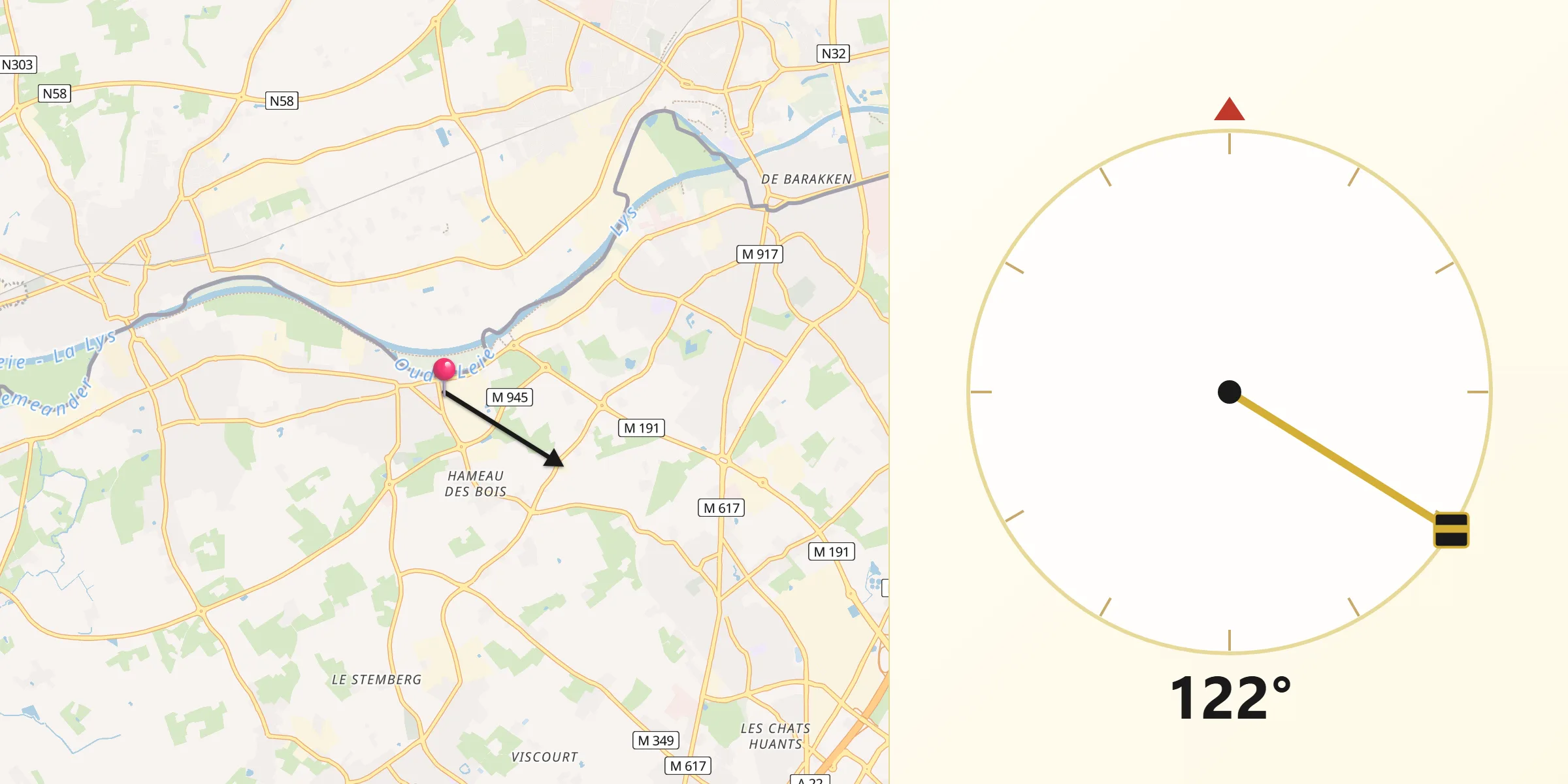 Direction vers la Qibla depuis Bousbecque