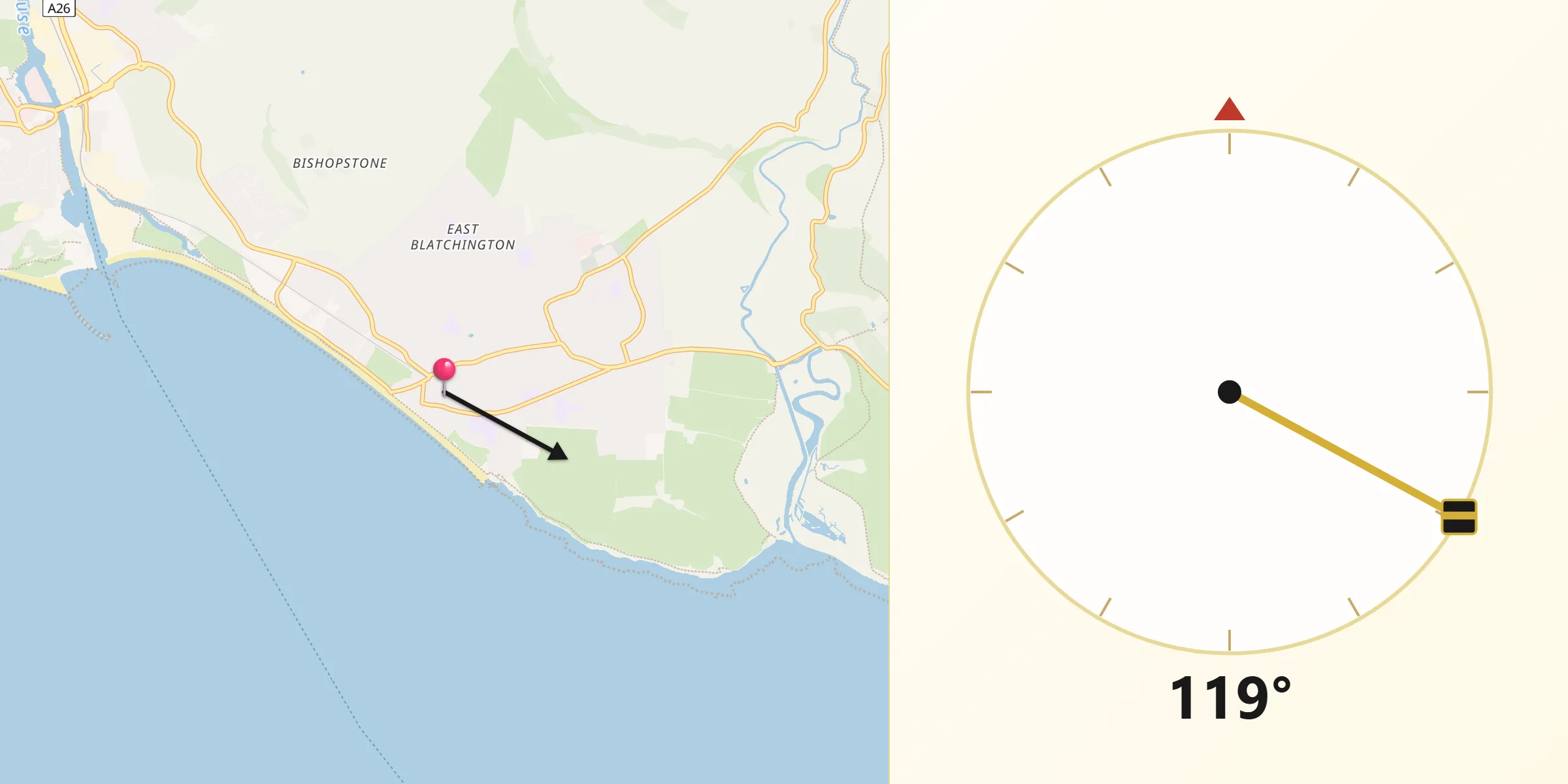Qibla Direction from Seaford