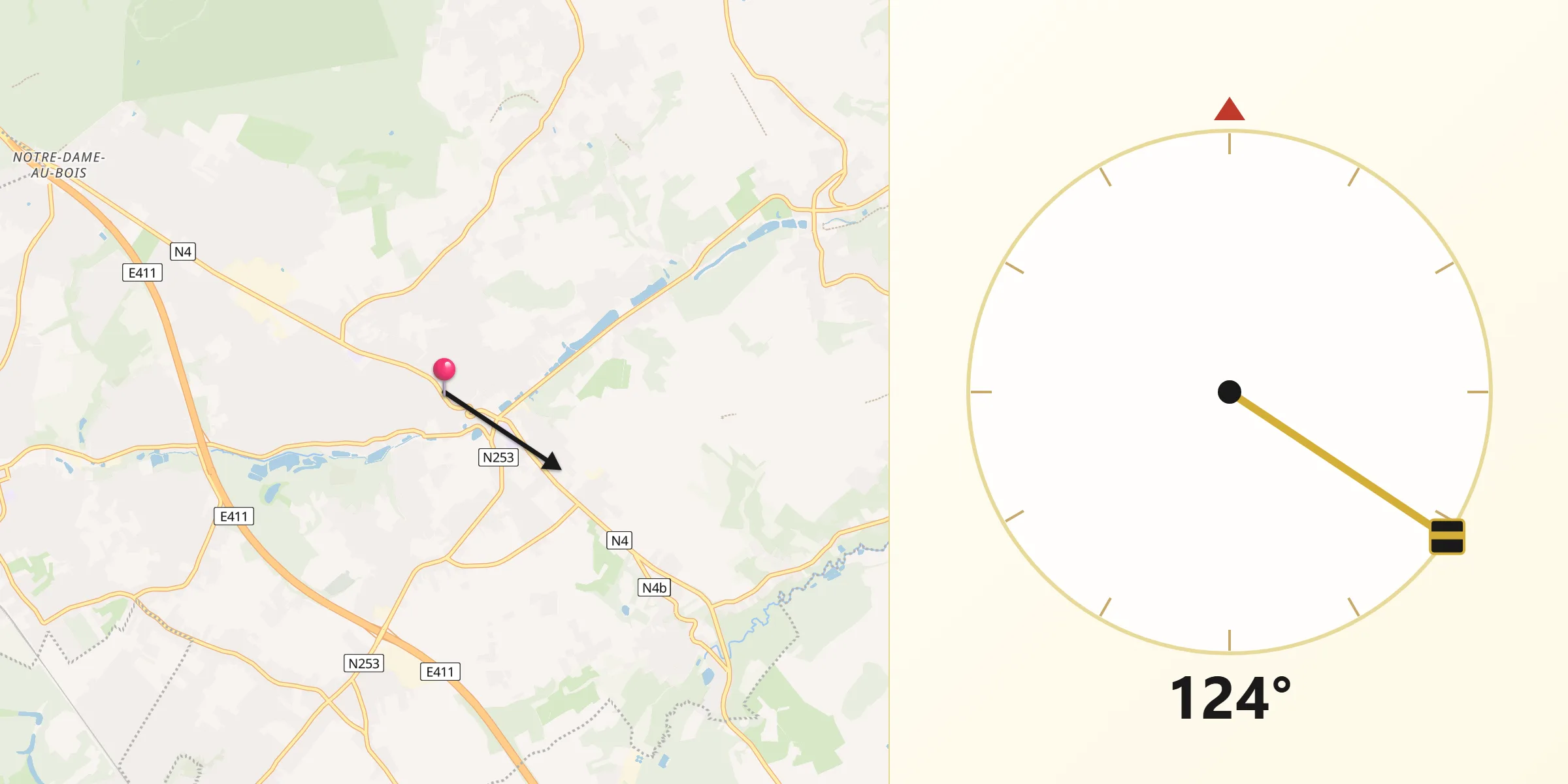 Direction vers la Qibla depuis Overijse