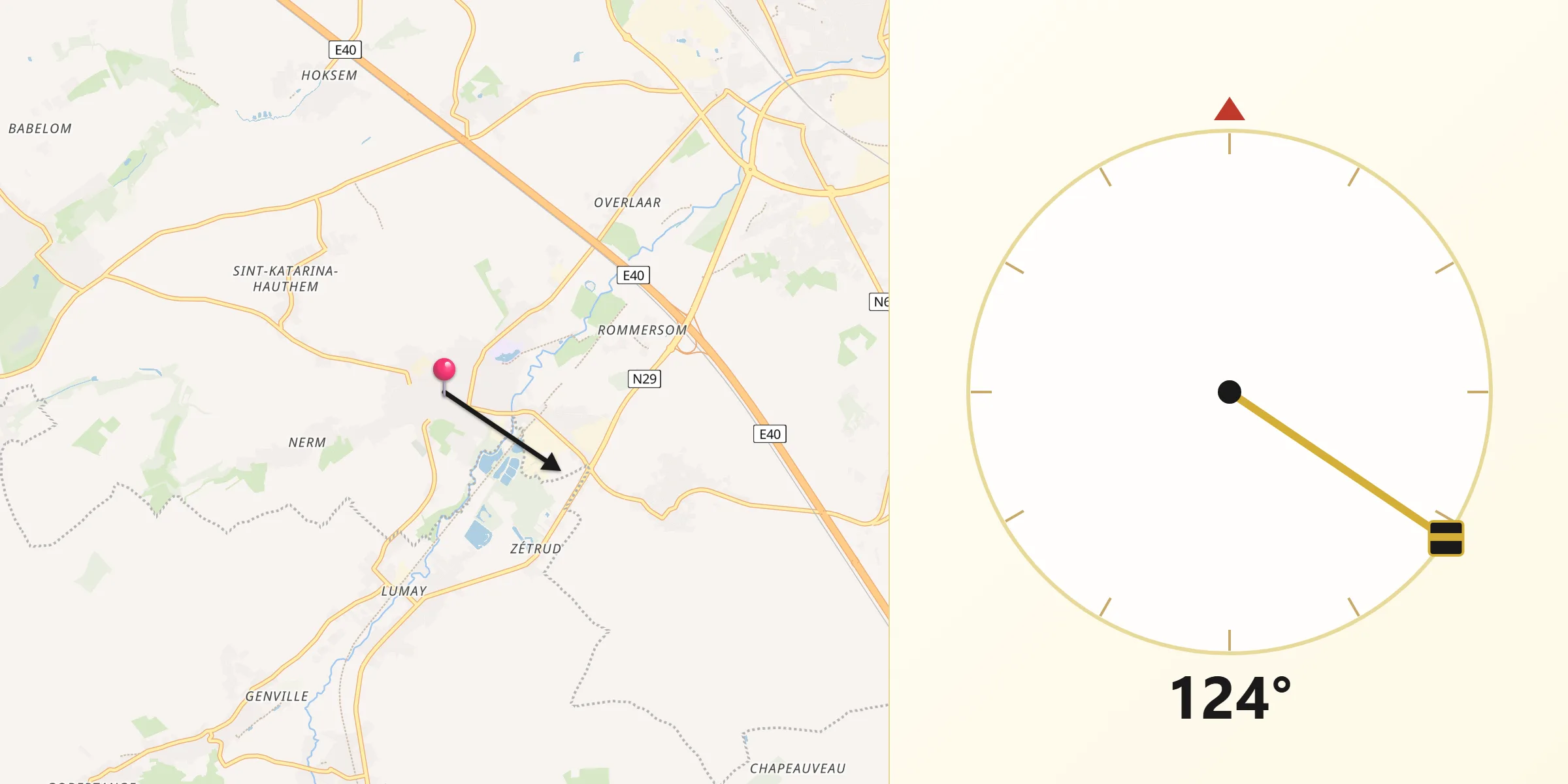 Direction vers la Qibla depuis Hoegaarden