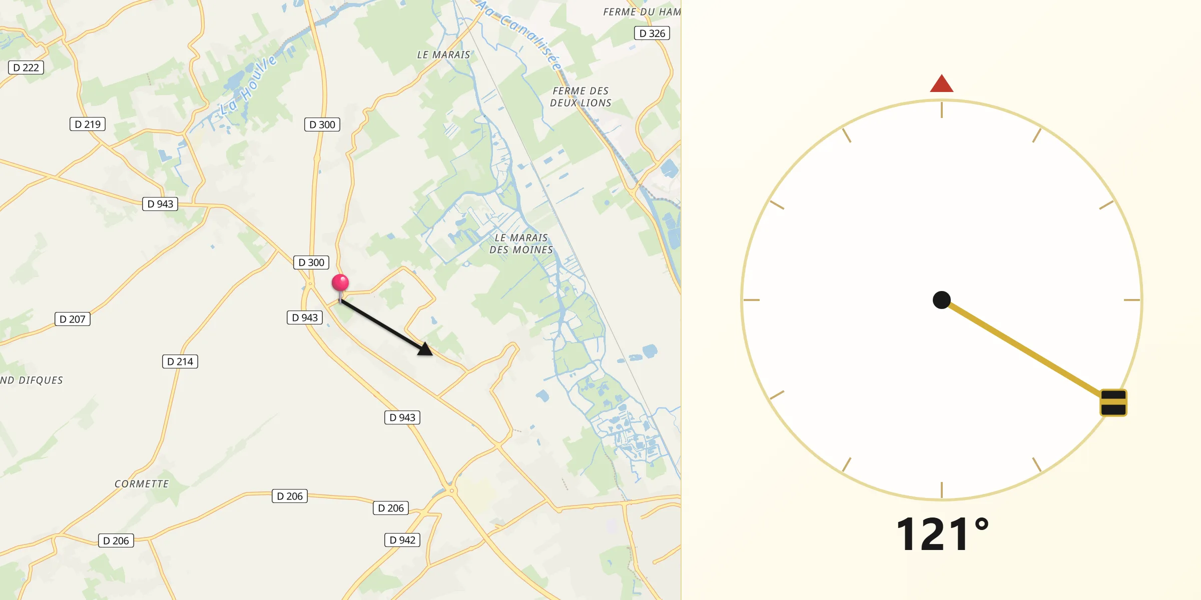 Direction vers la Qibla depuis Tilques