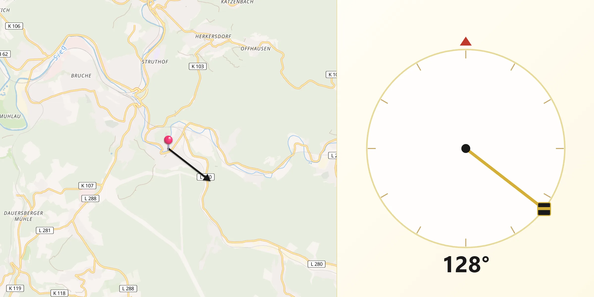 Qibla-Richtung von Alsdorf