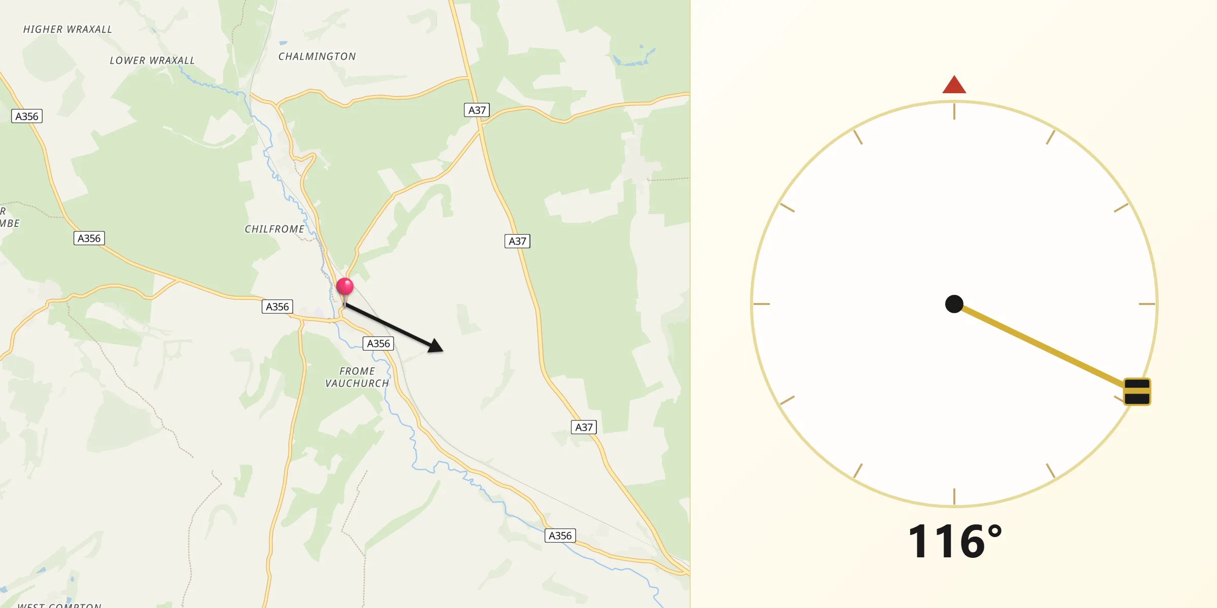 Qibla Direction from Maiden Newton