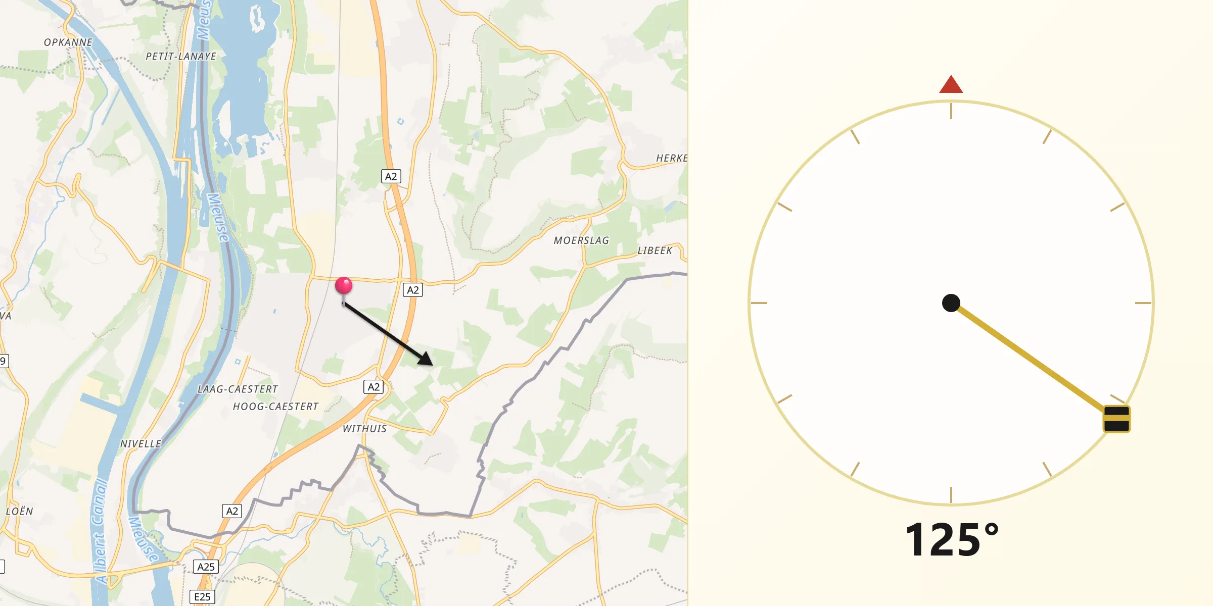 Qibla Richting vanaf Eijsden