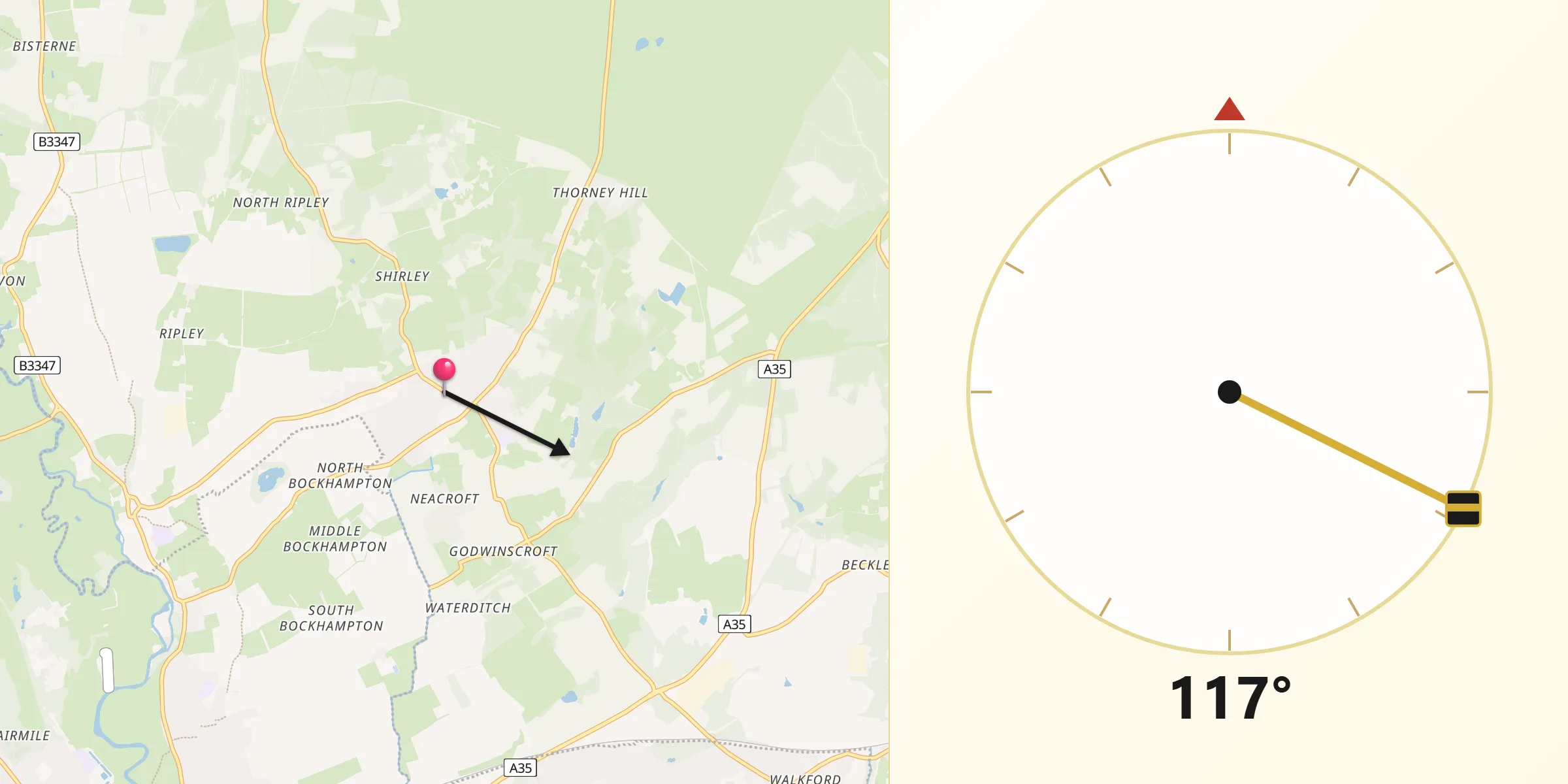 Qibla Direction from Bransgore