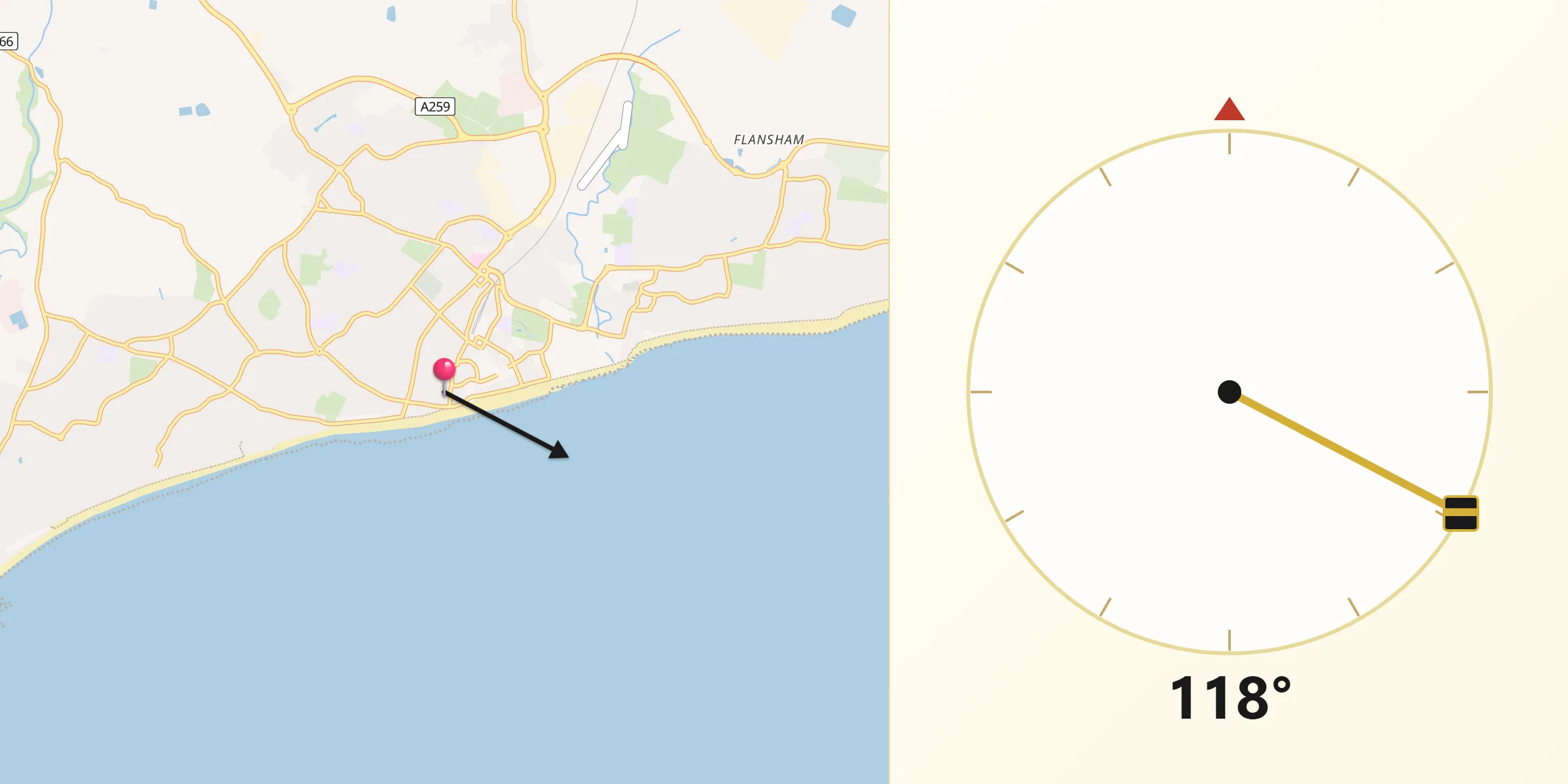 Qibla Direction from Bognor Regis