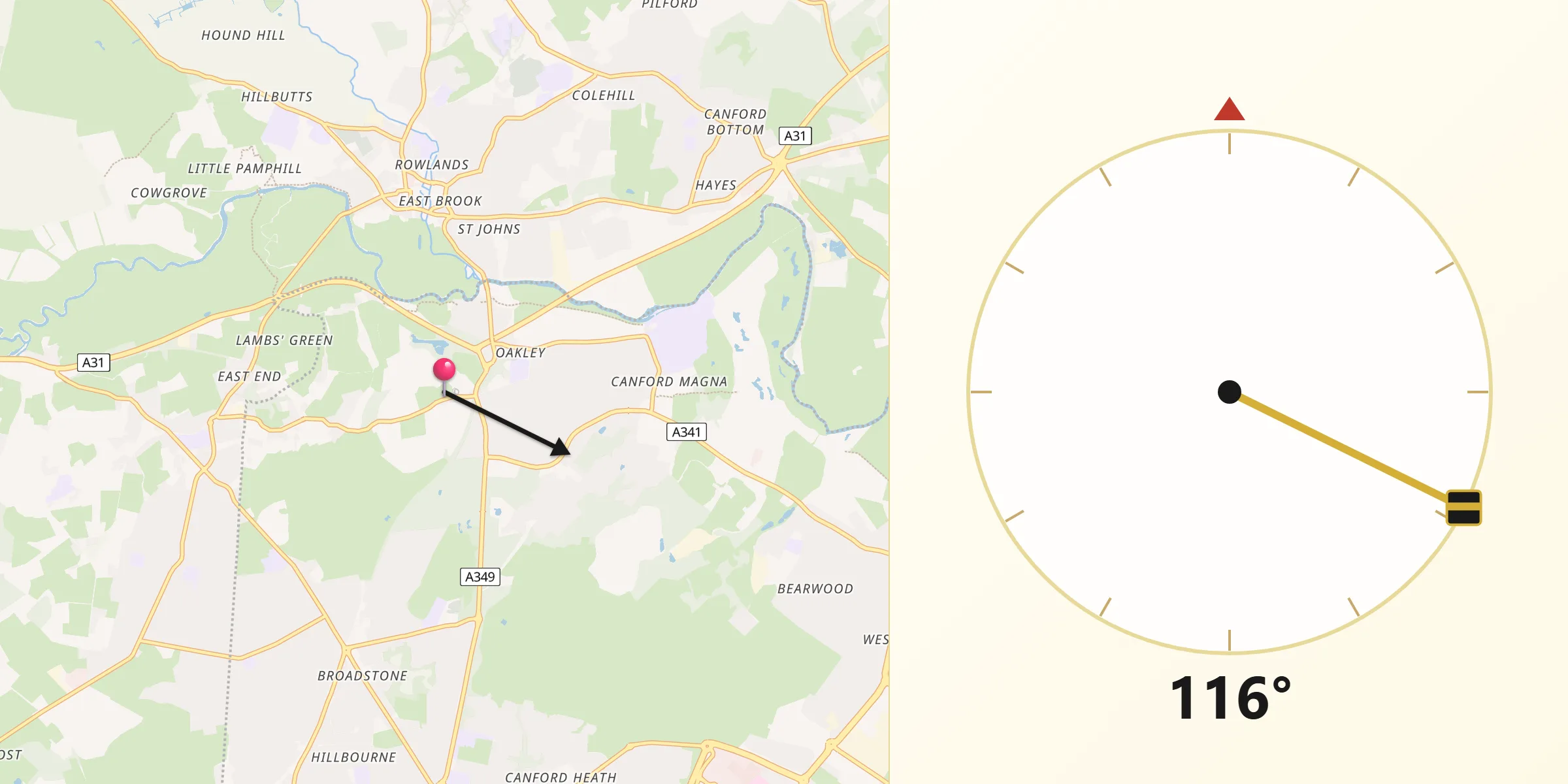 Qibla Direction from Wimborne Minster