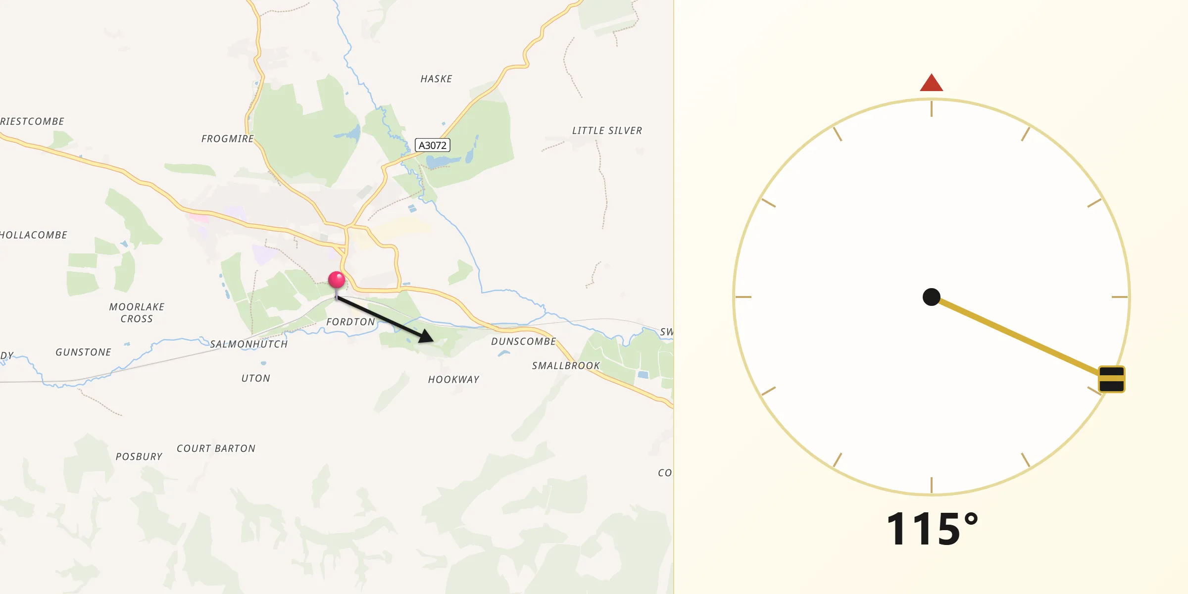 Qibla Direction from Crediton