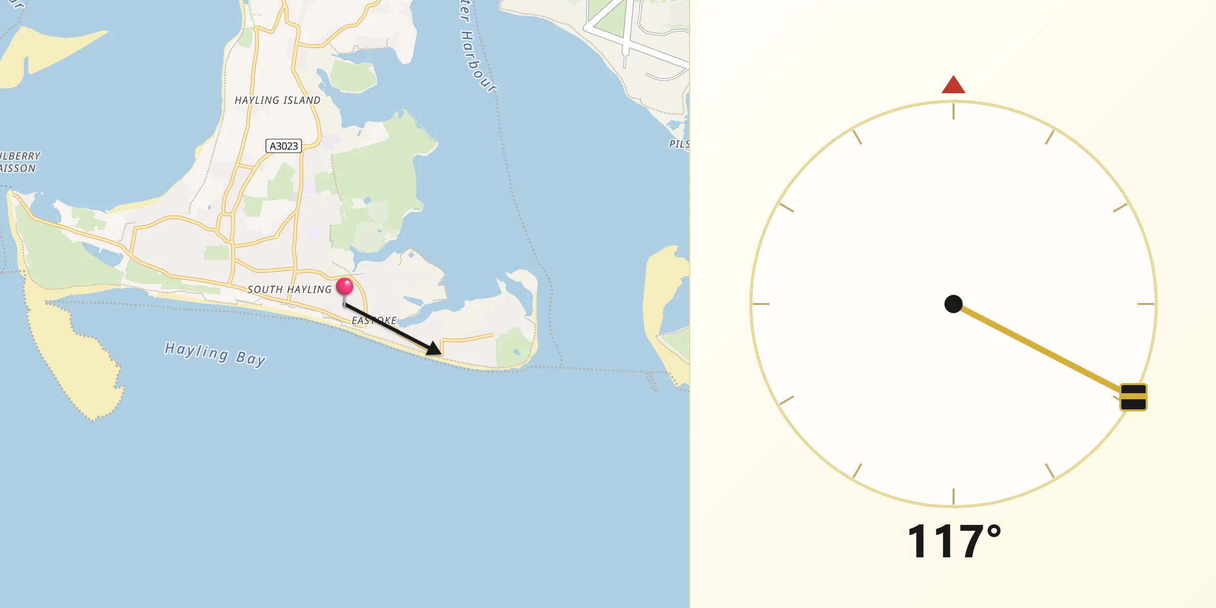 Qibla Direction from Hayling Island