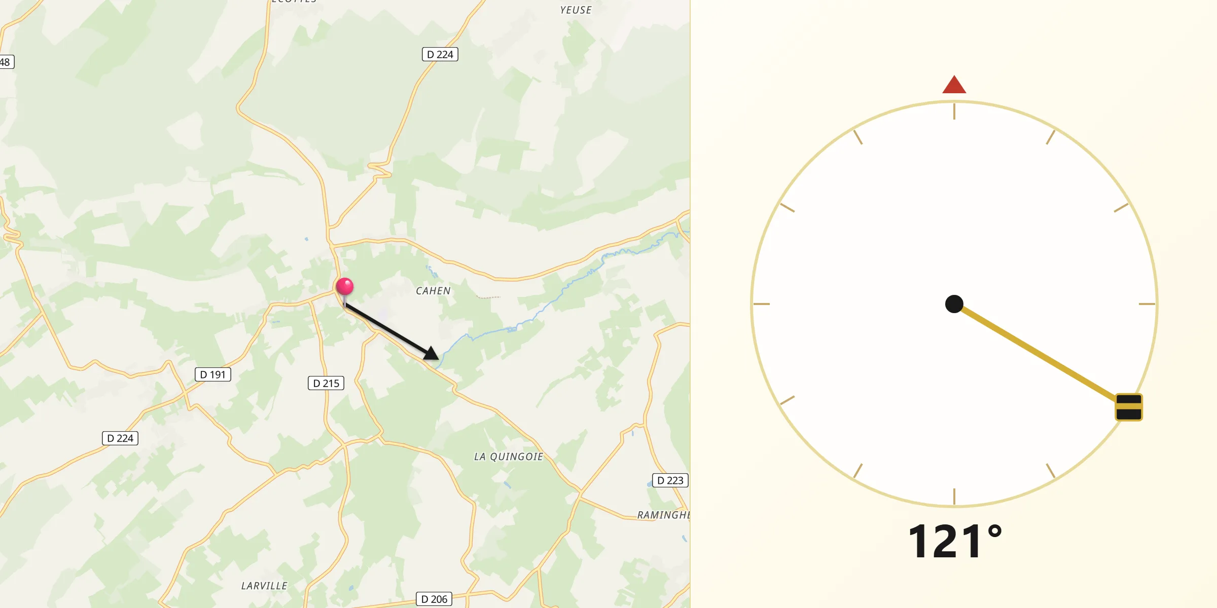 Direction vers la Qibla depuis Licques