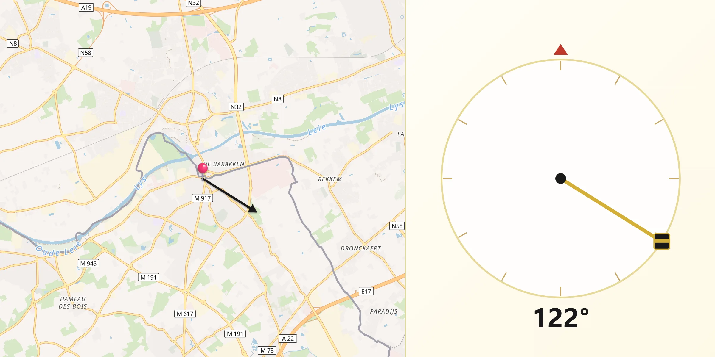Direction vers la Qibla depuis Halluin