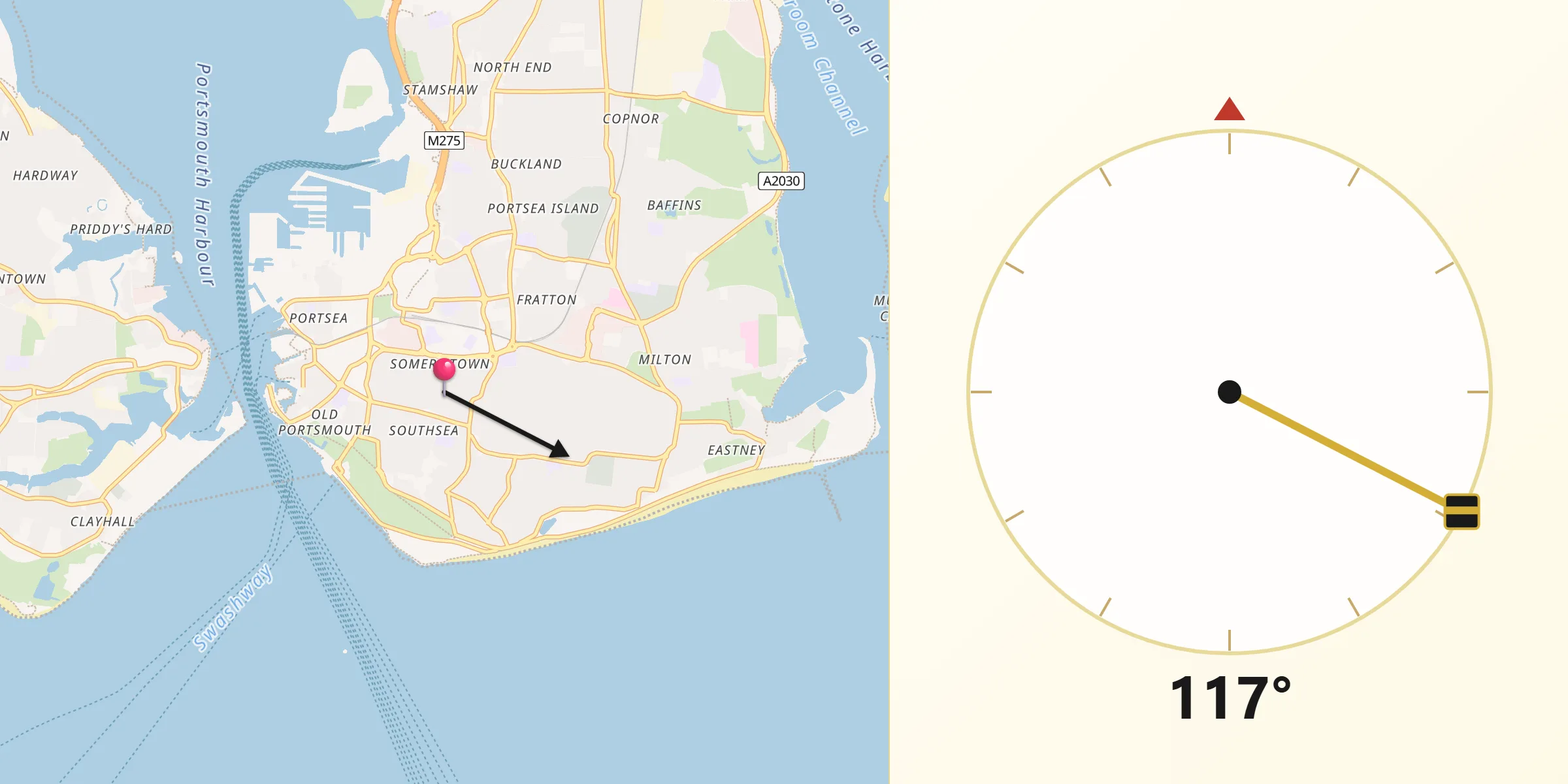 Qibla Direction from Southsea