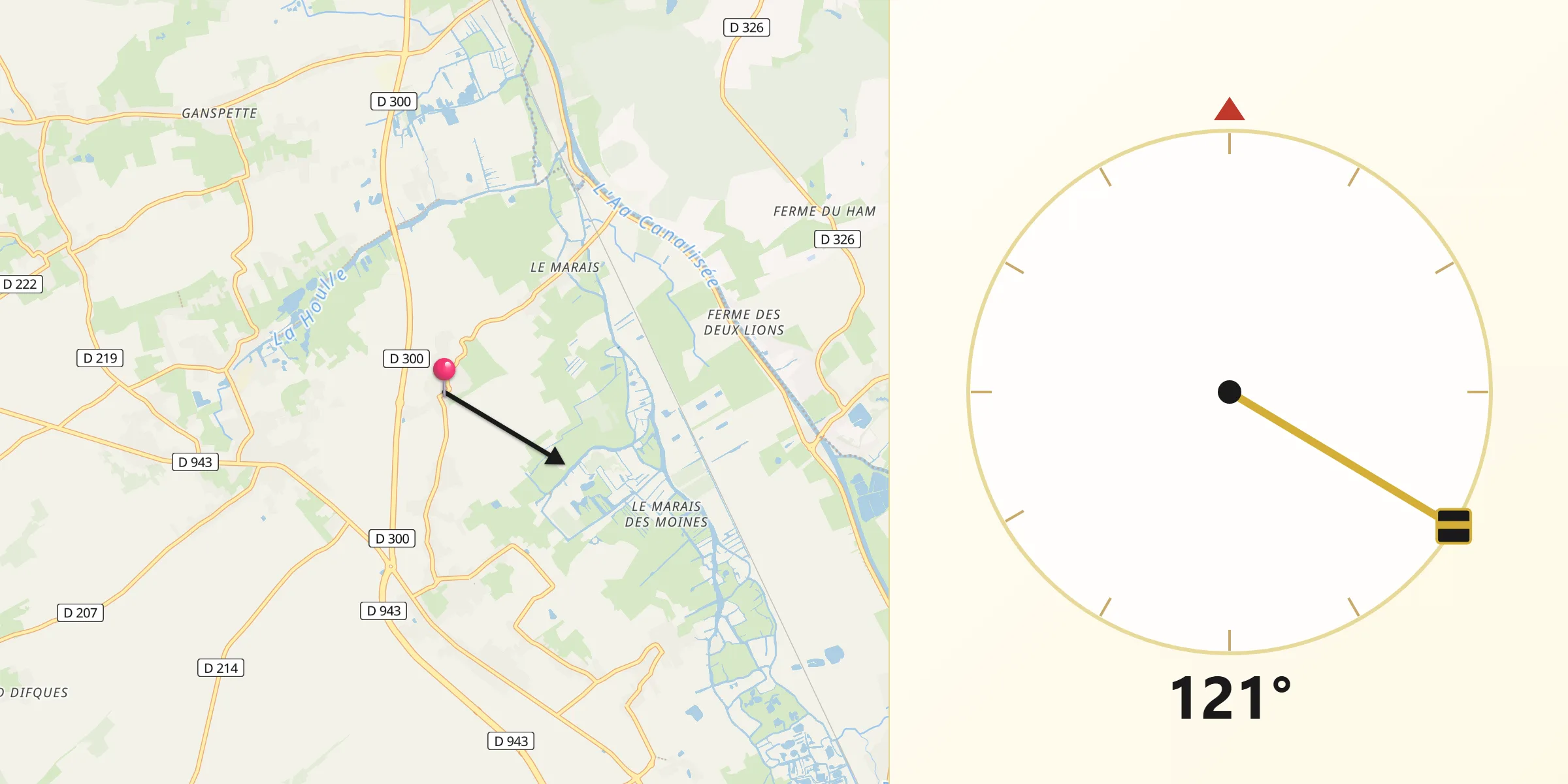 Direction vers la Qibla depuis Serques