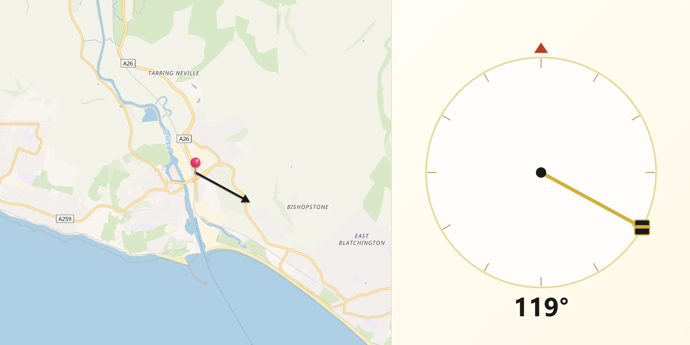 Qibla Direction from Newhaven