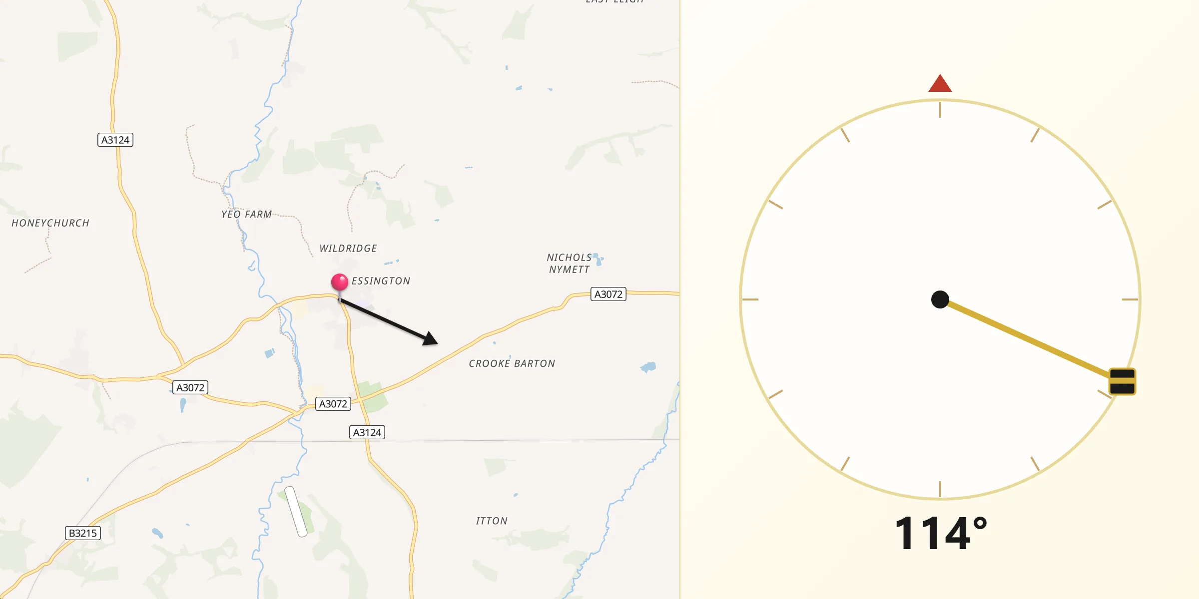 Qibla Direction from North Tawton