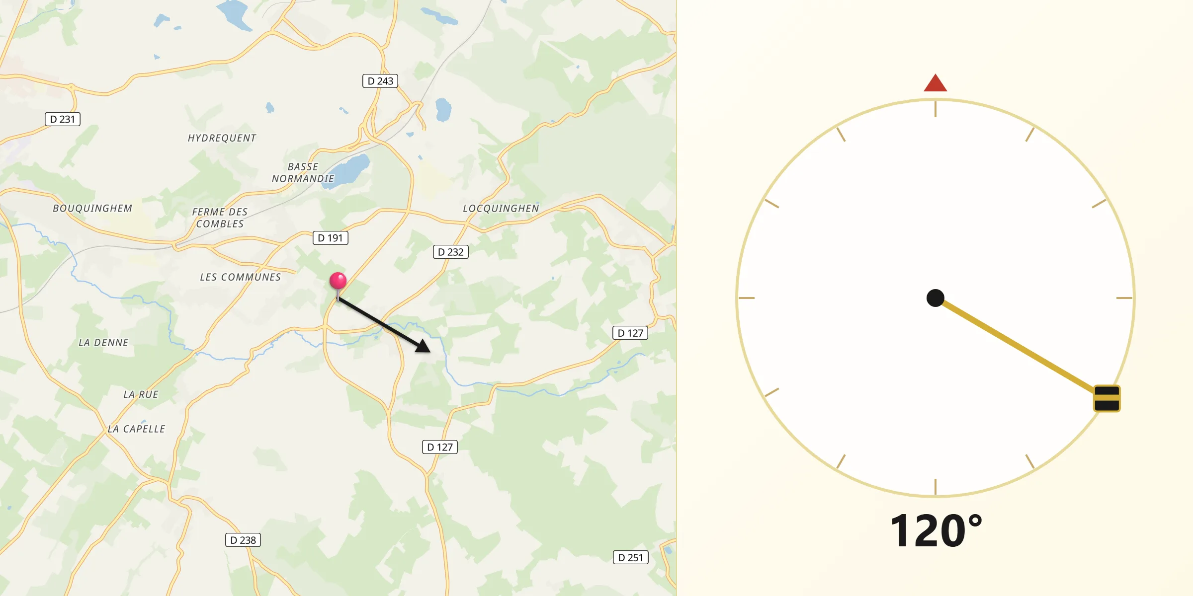 Direction vers la Qibla depuis Rety