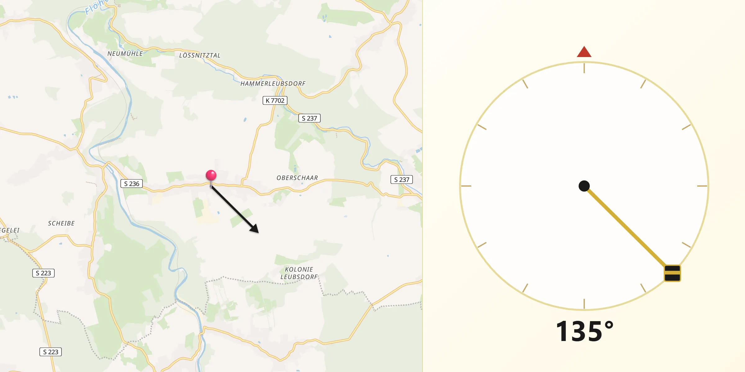Qibla-Richtung von Leubsdorf