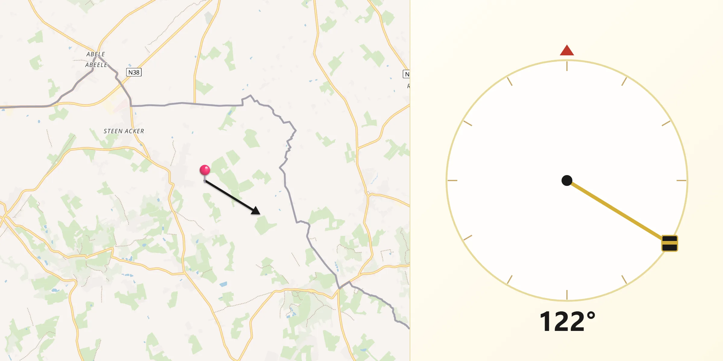 Direction vers la Qibla depuis Boeschepe