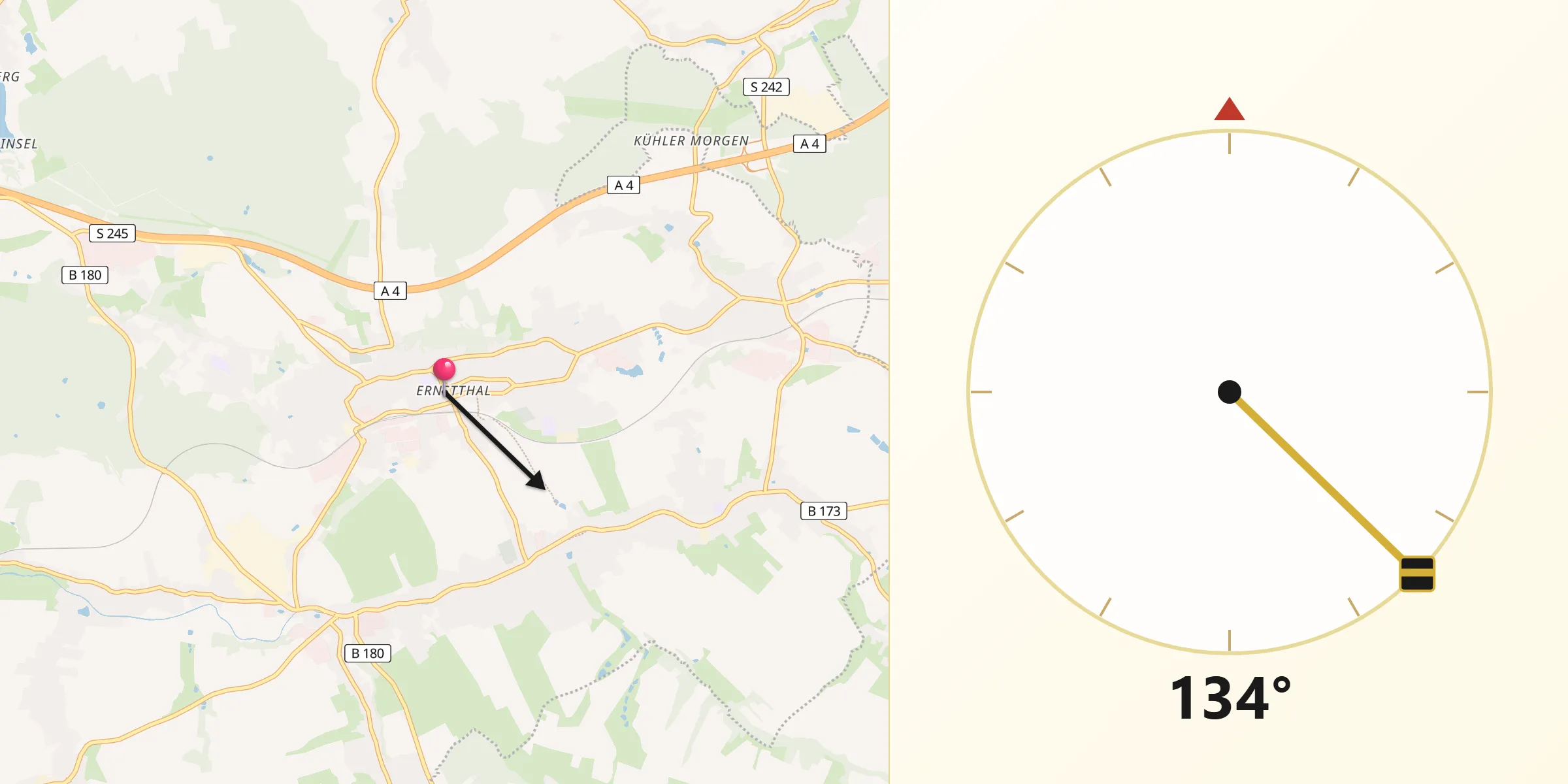 Qibla-Richtung von Hohenstein-Ernstthal