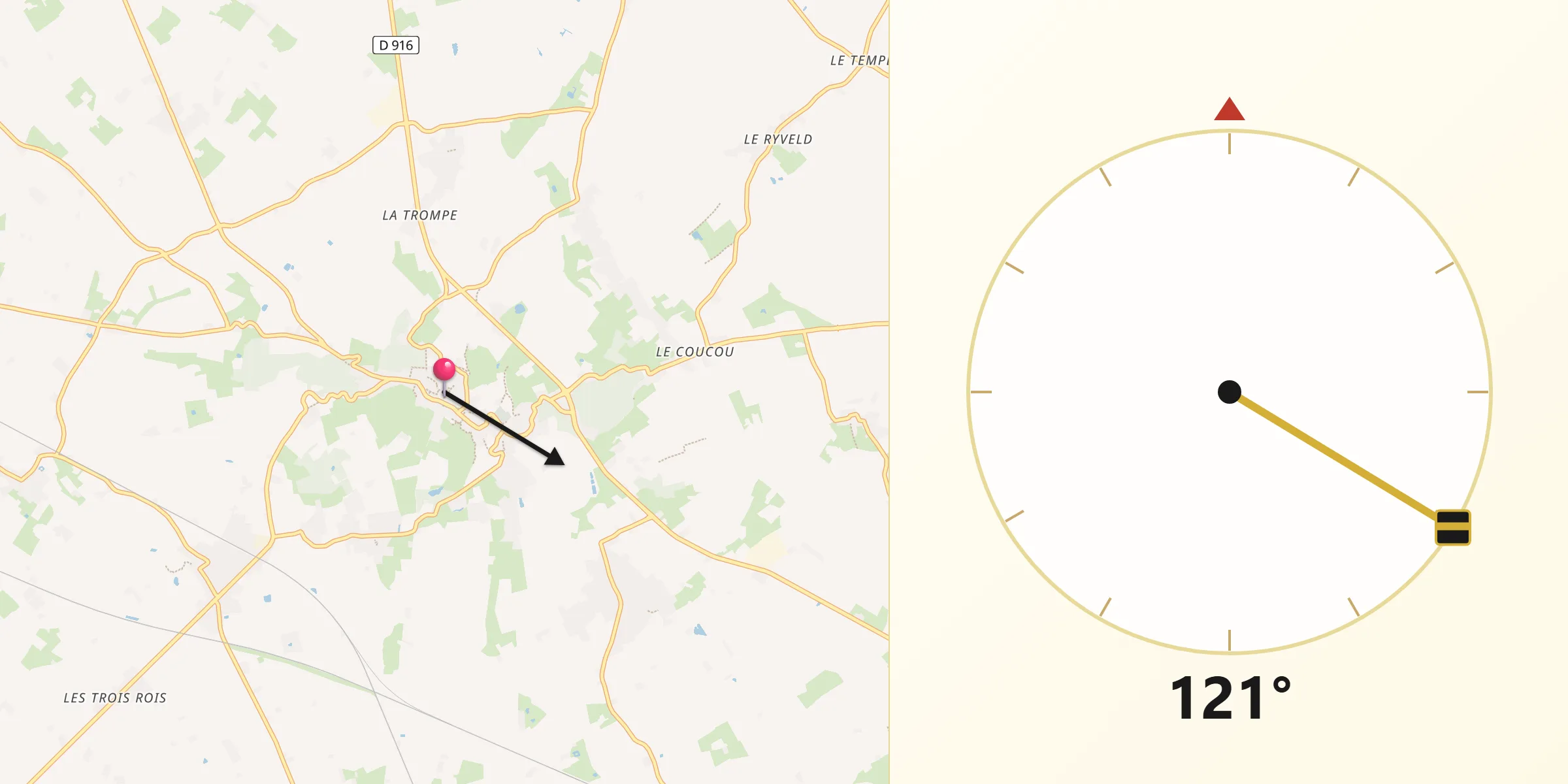 Direction vers la Qibla depuis Cassel