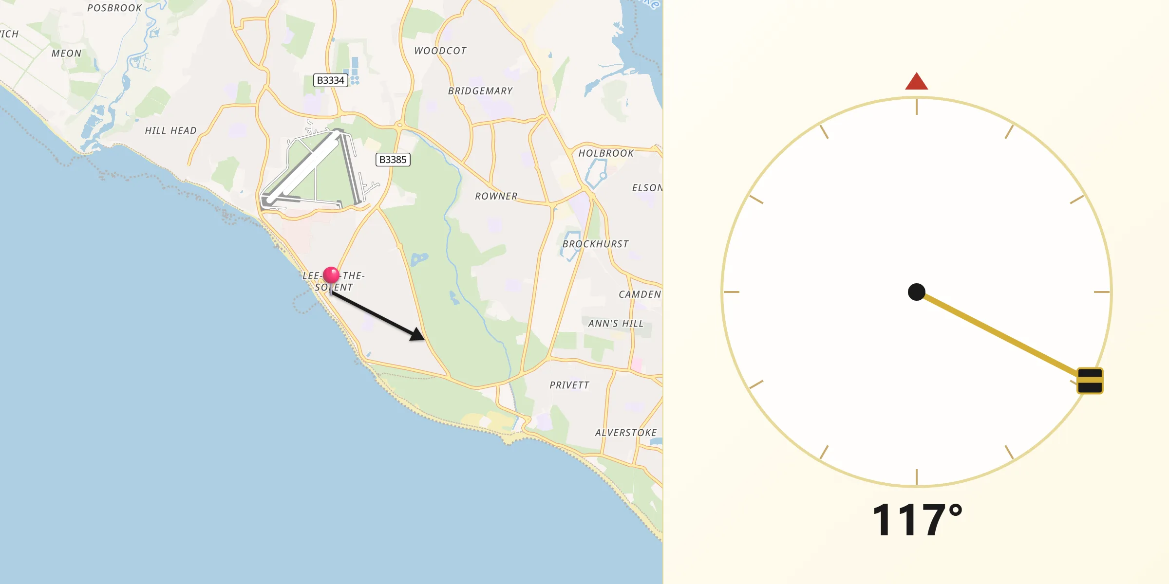 Qibla Direction from Lee-on-the-Solent