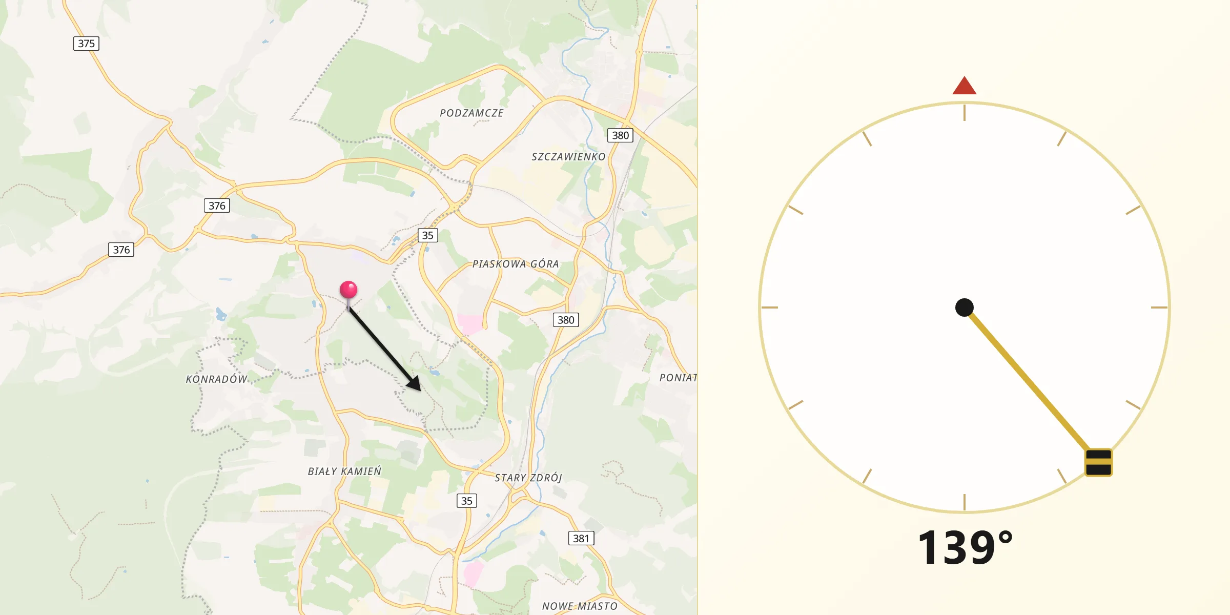 Kierunek Qibla z Szczawno-Zdrój
