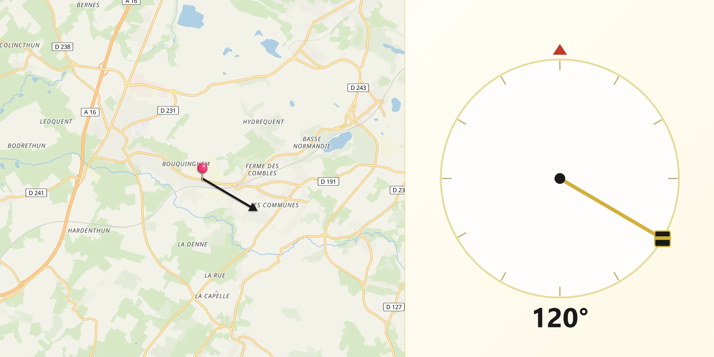 Direction vers la Qibla depuis Rinxent